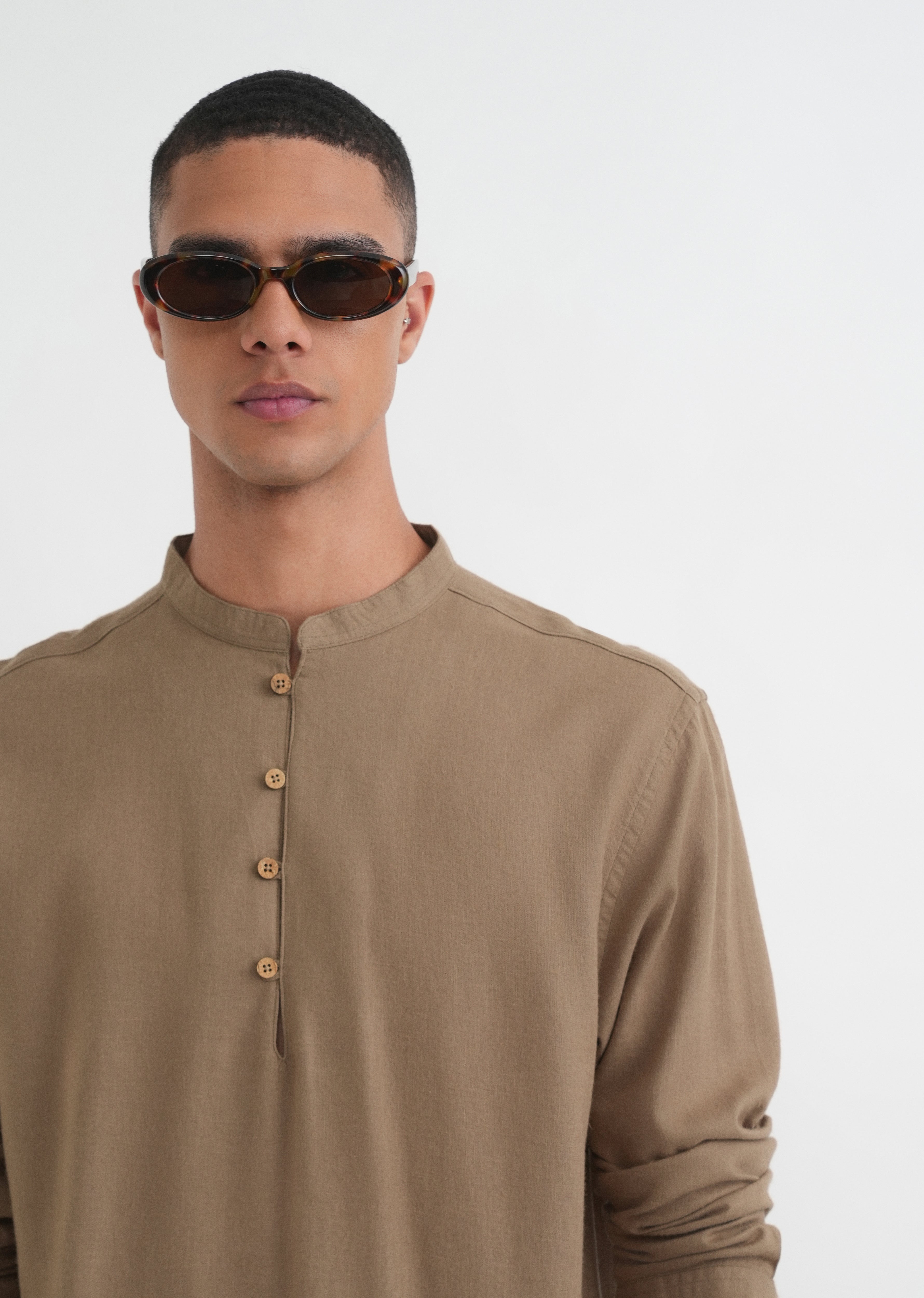 Khaki Mandarin Collar Kurta Shirt