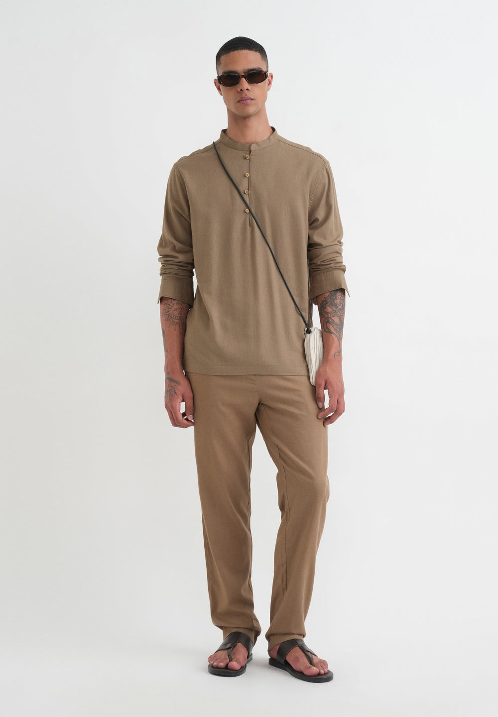 Khaki Mandarin Collar Kurta Shirt