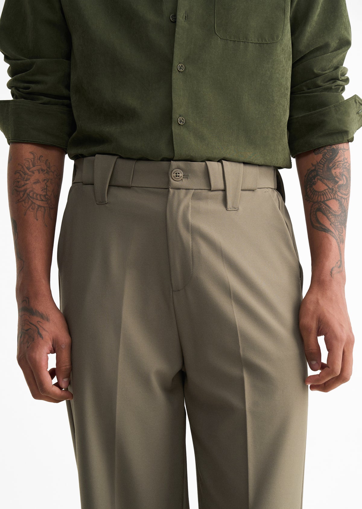 Khaki Olive Back Elastic Relaxed Fit Trouser