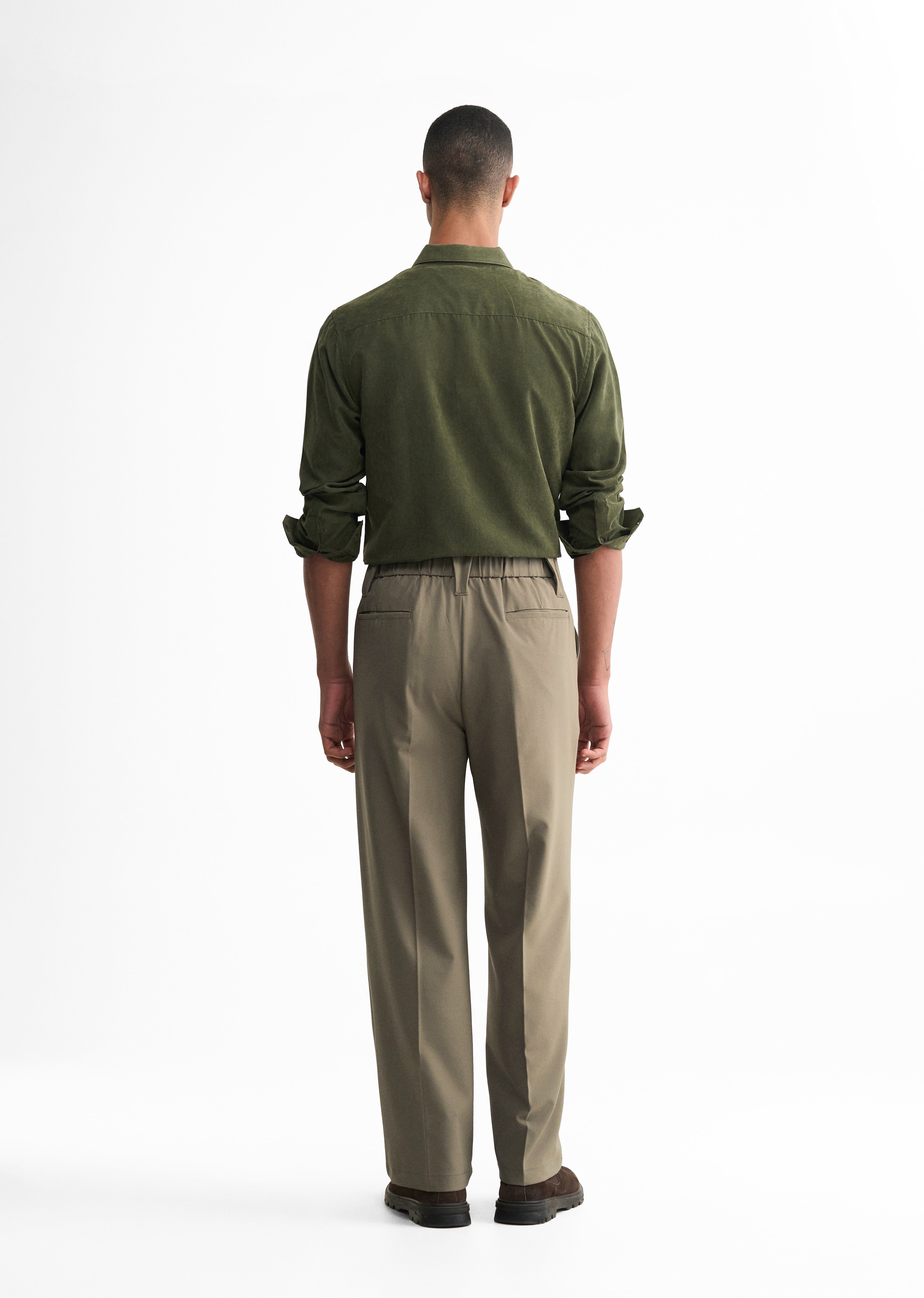 Khaki Olive Back Elastic Relaxed Fit Trouser