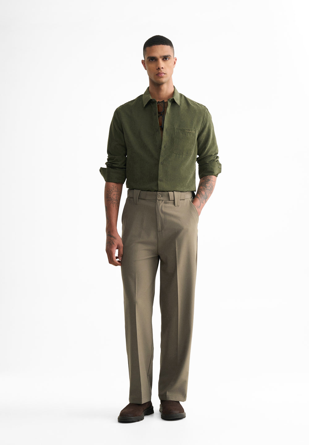 Khaki Olive Back Elastic Relaxed Fit Trouser