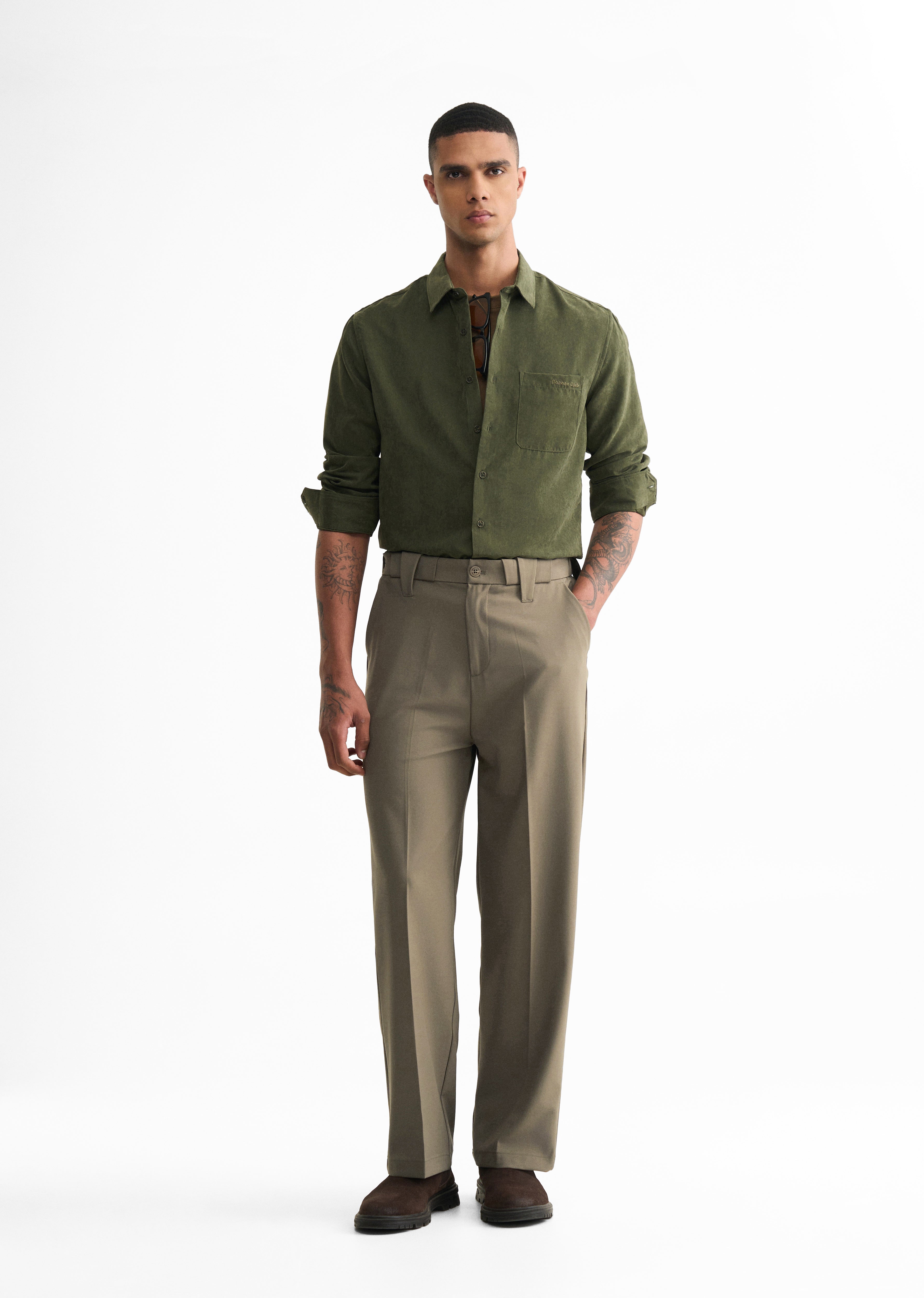 Khaki Olive Back Elastic Relaxed Fit Trouser