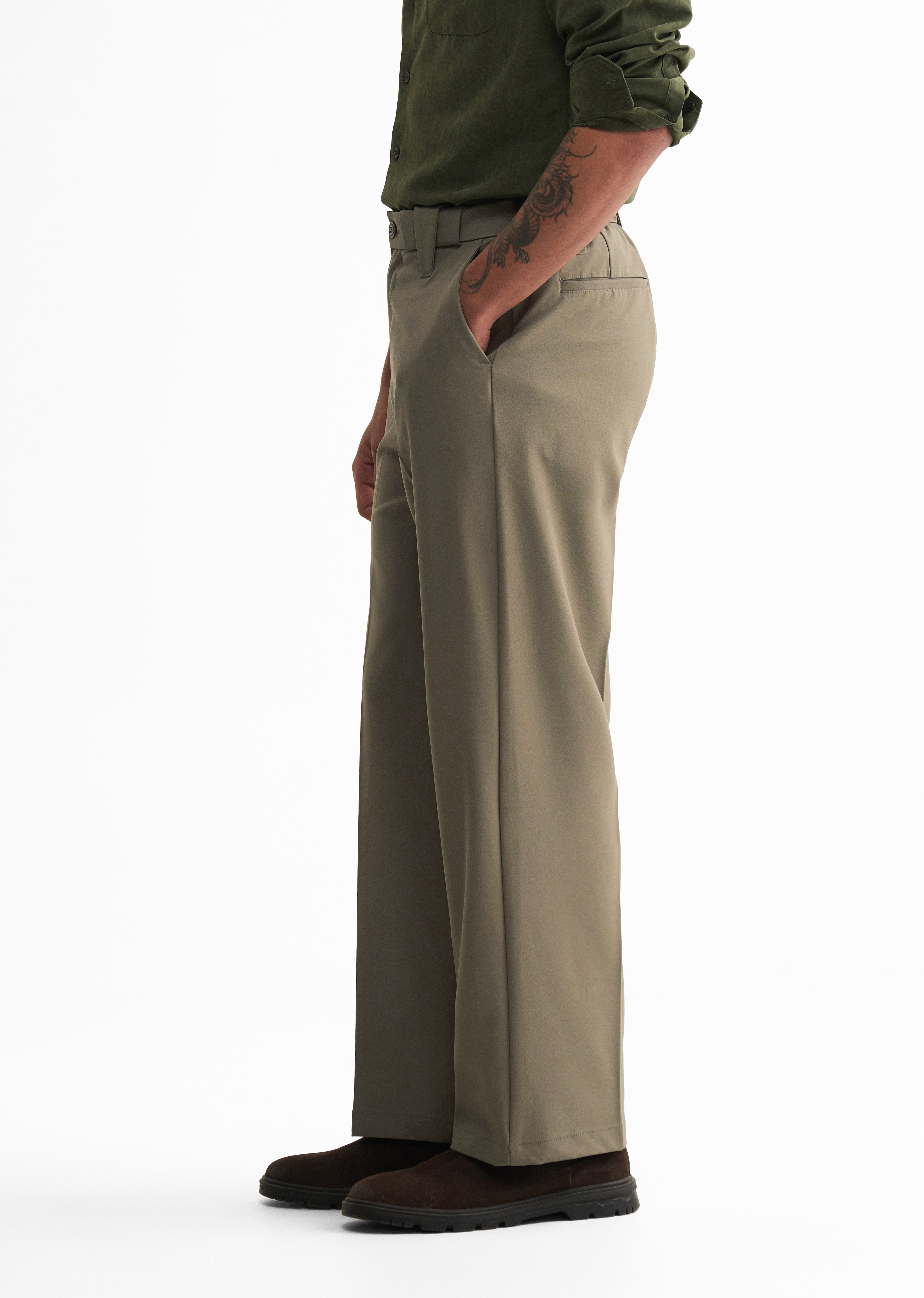 Khaki Olive Back Elastic Relaxed Fit Trouser
