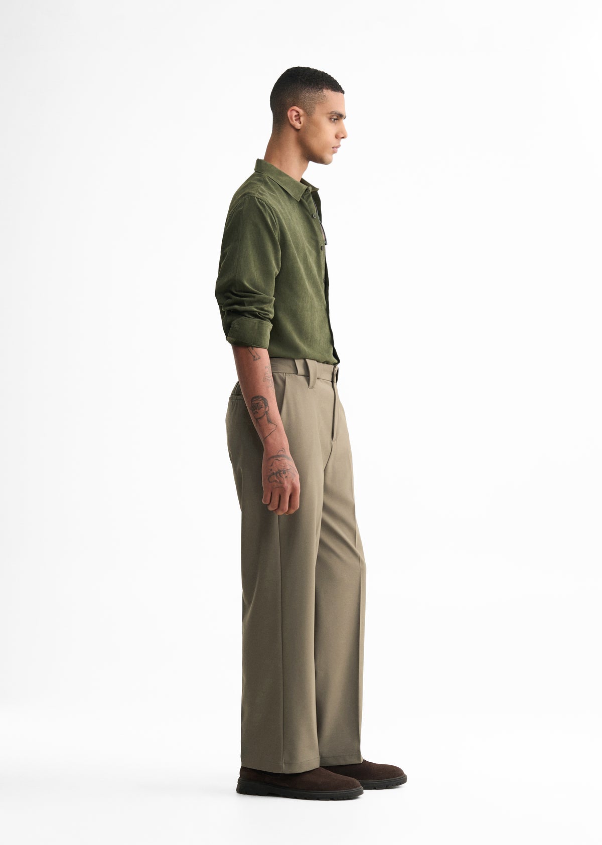 Khaki Olive Back Elastic Relaxed Fit Trouser