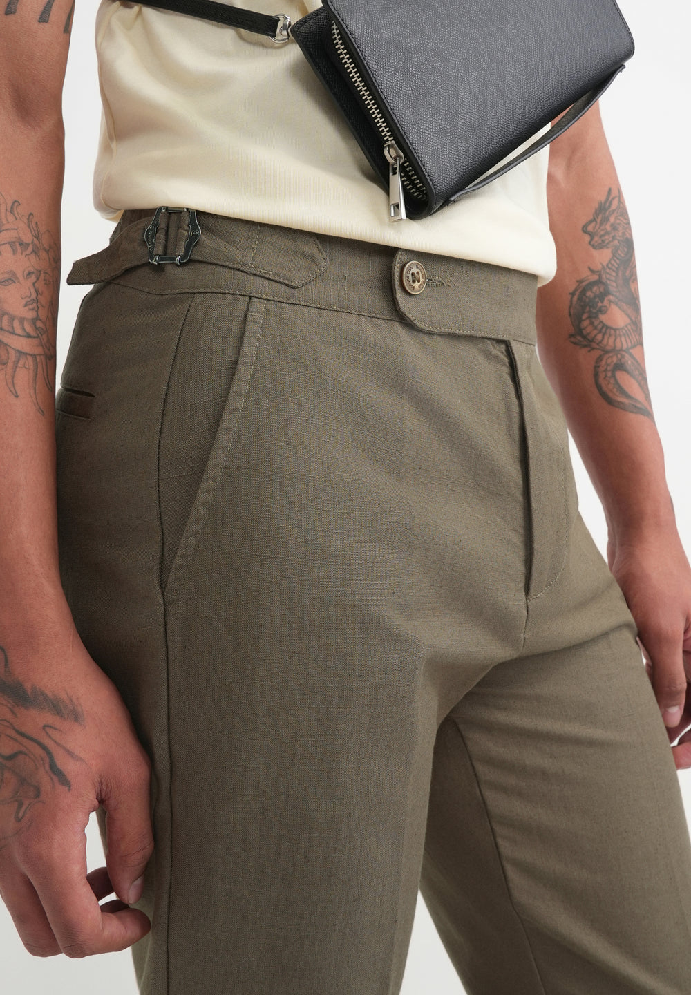 Khaki Olive Cotton Linen Gurkha Pant