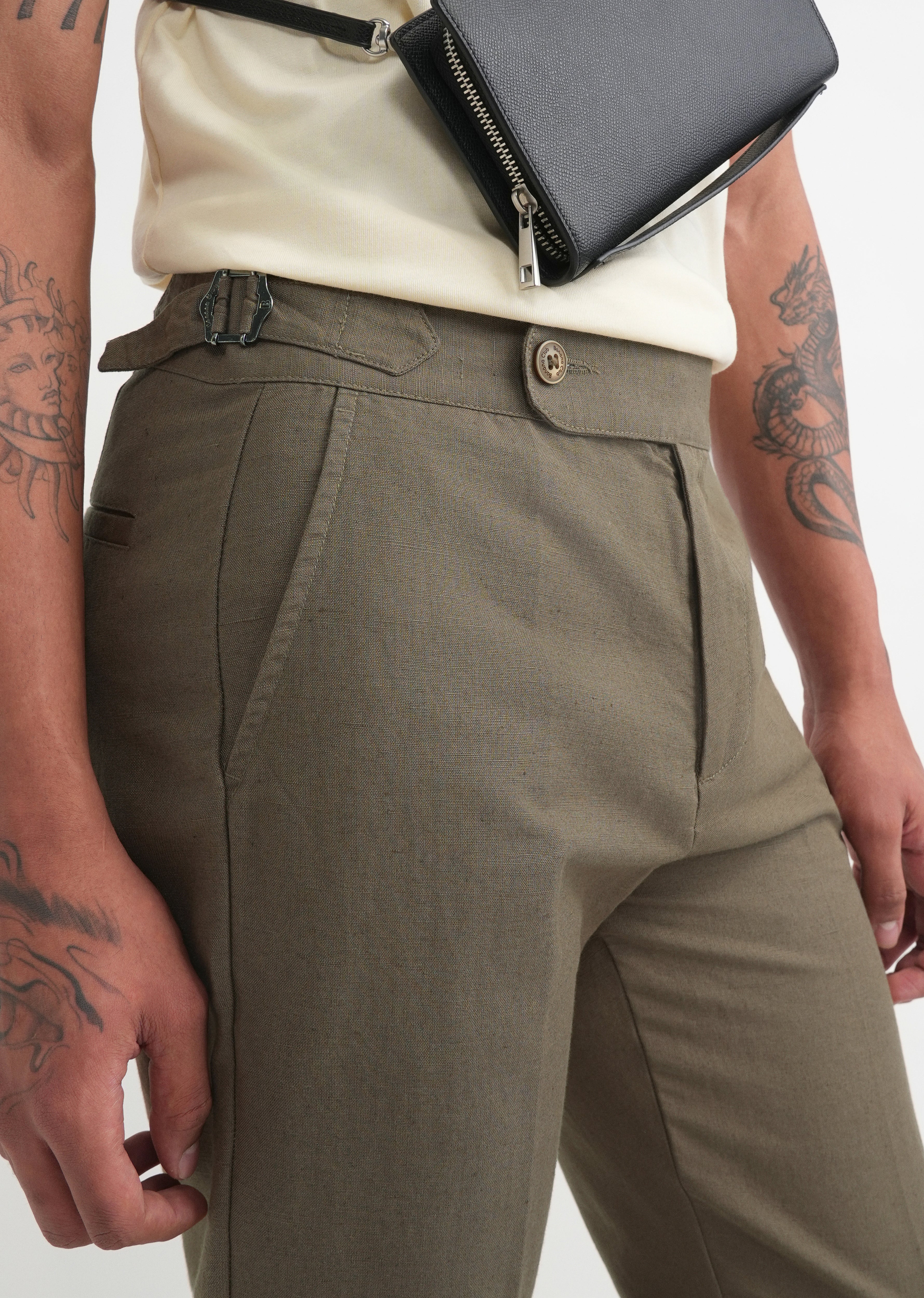 Khaki Olive Cotton Linen Gurkha Pant