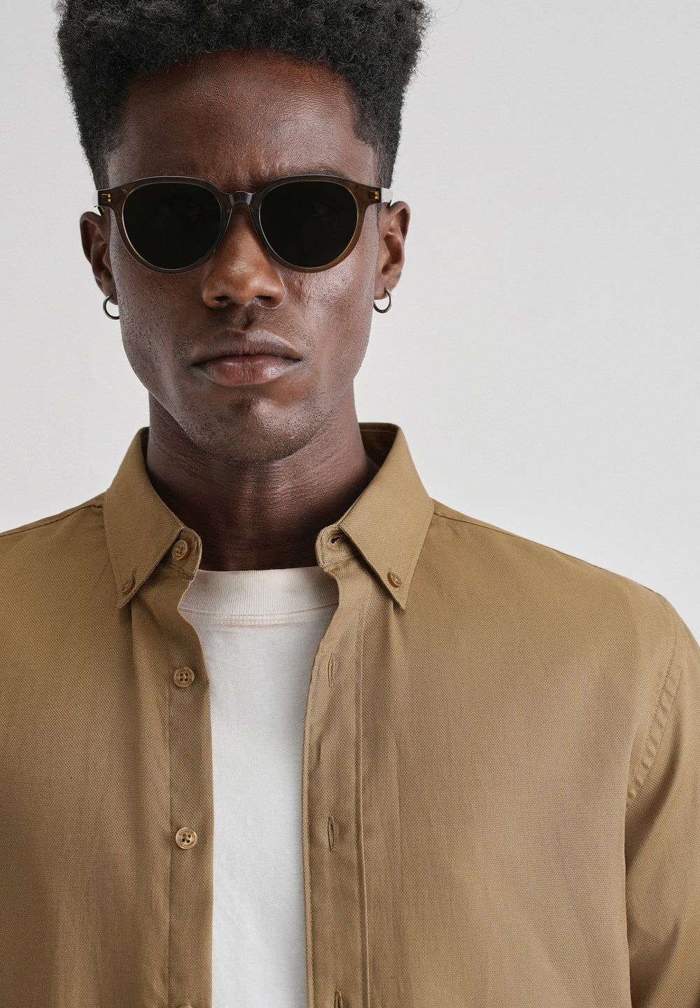Khaki Plain Blended Cotton Regular Fit Shirt