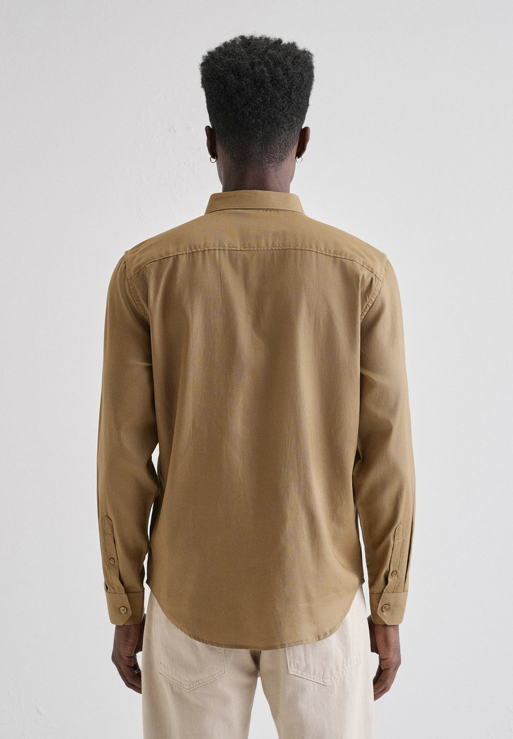 Khaki Plain Blended Cotton Regular Fit Shirt