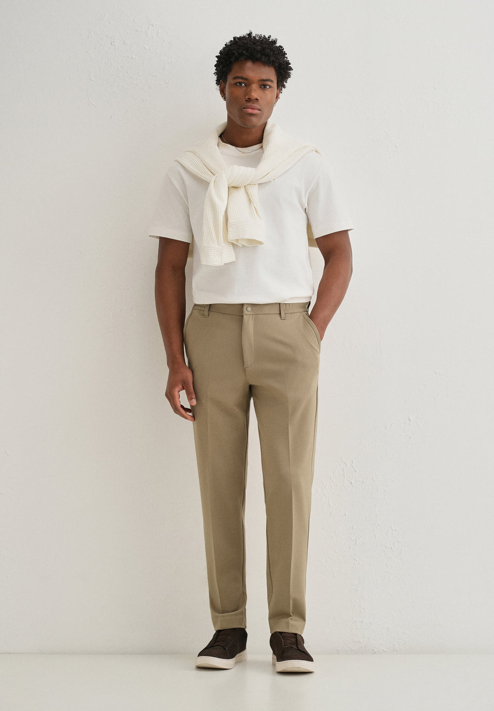 Khaki Semi Elasticated Slim Fit Trouser