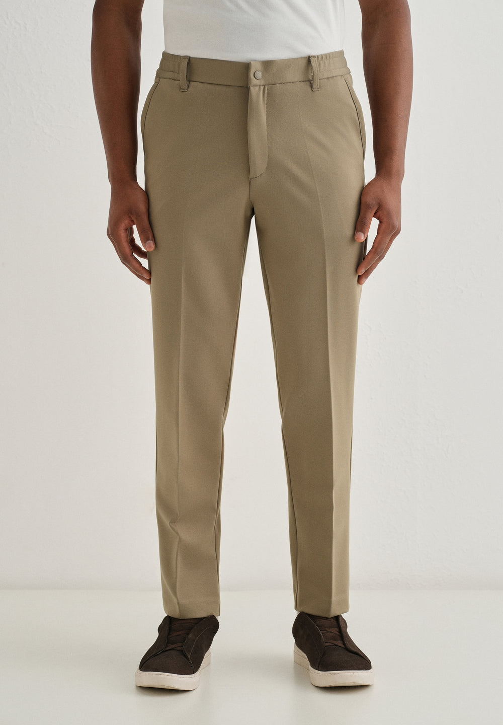Khaki Semi Elasticated Slim Fit Trouser