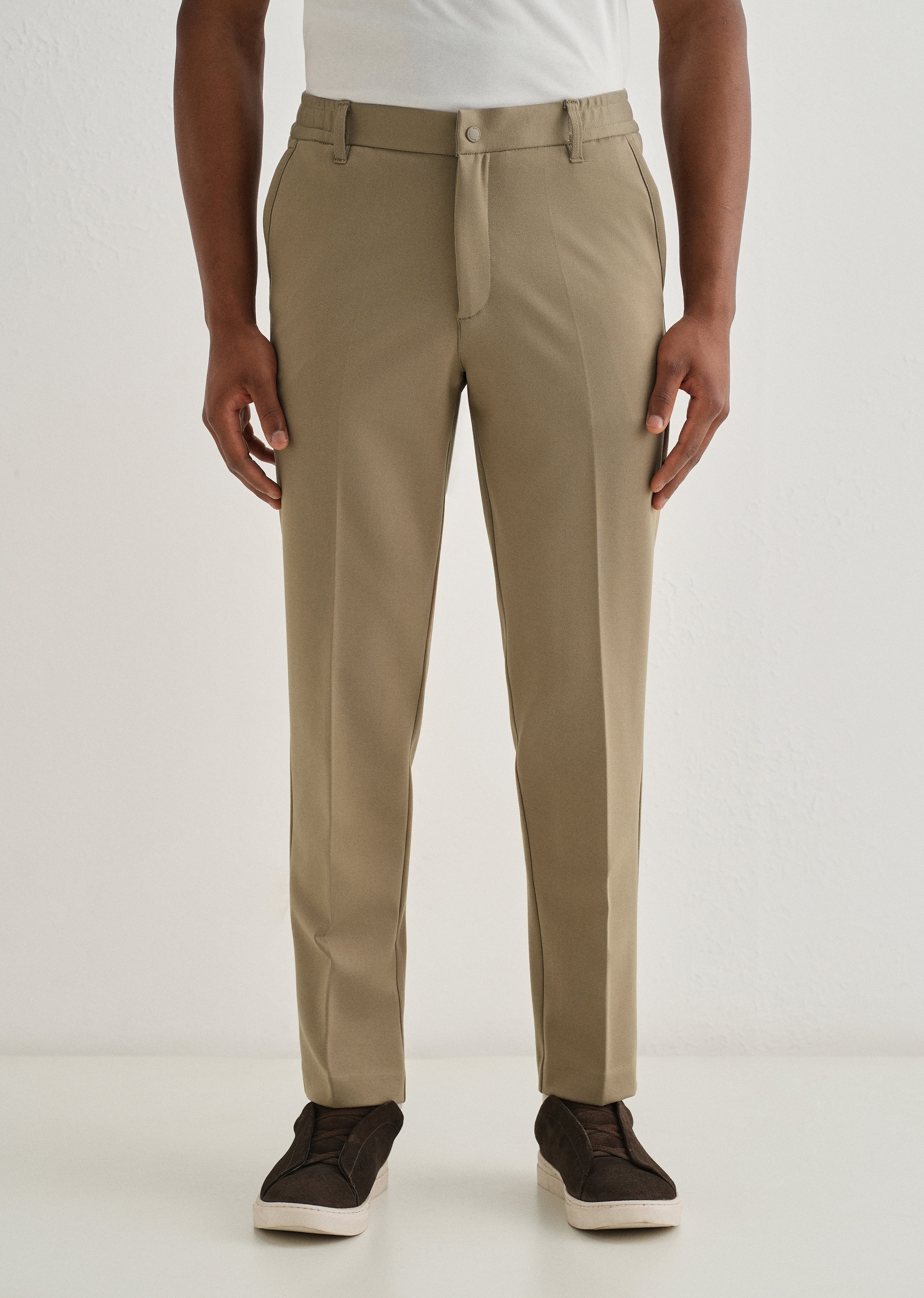 Khaki Semi Elasticated Slim Fit Trouser