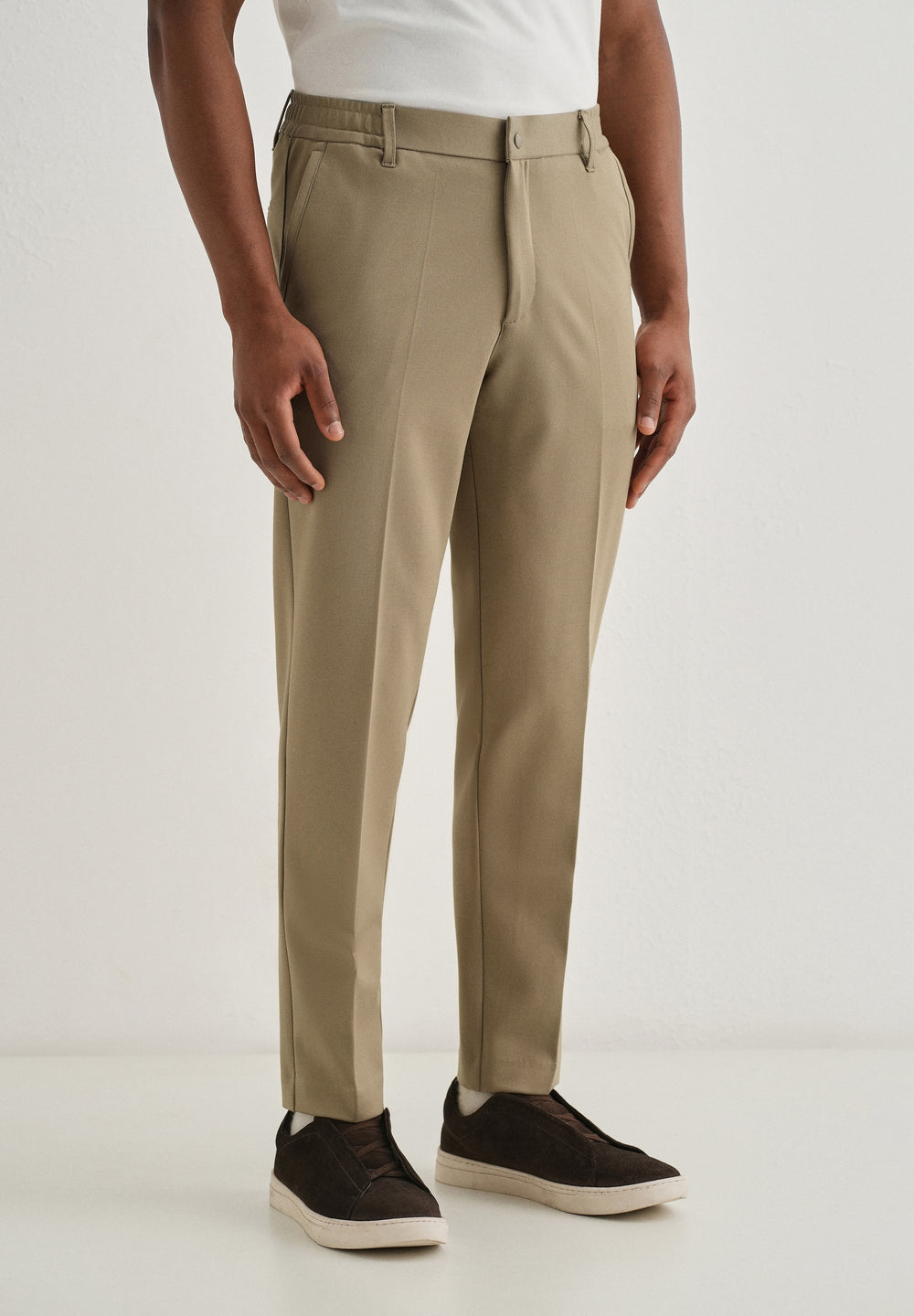 Khaki Semi Elasticated Slim Fit Trouser