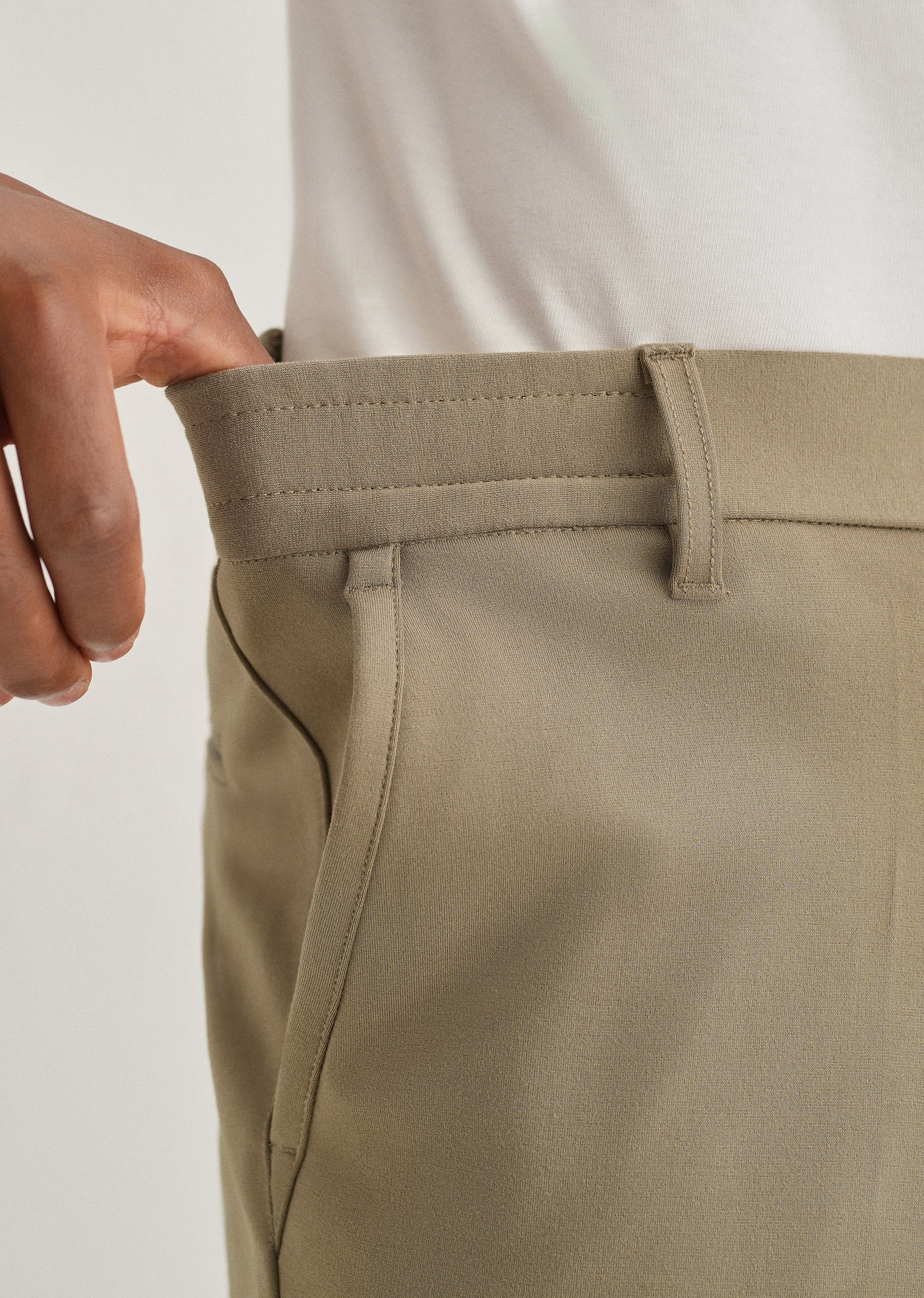 Khaki Semi Elasticated Slim Fit Trouser