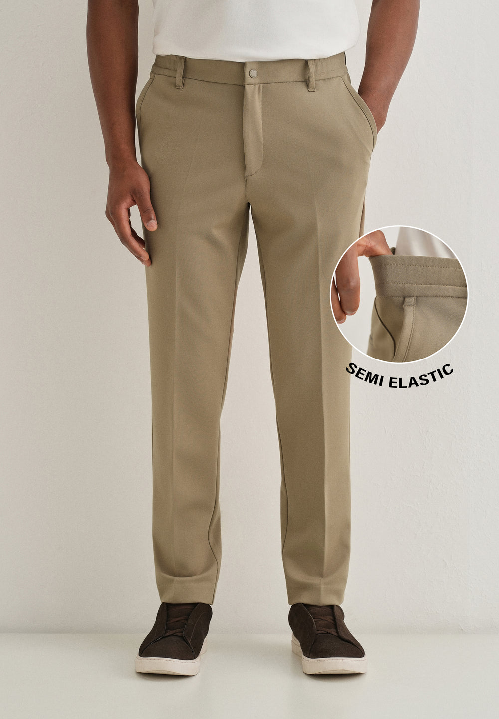 Khaki Semi Elasticated Slim Fit Trouser