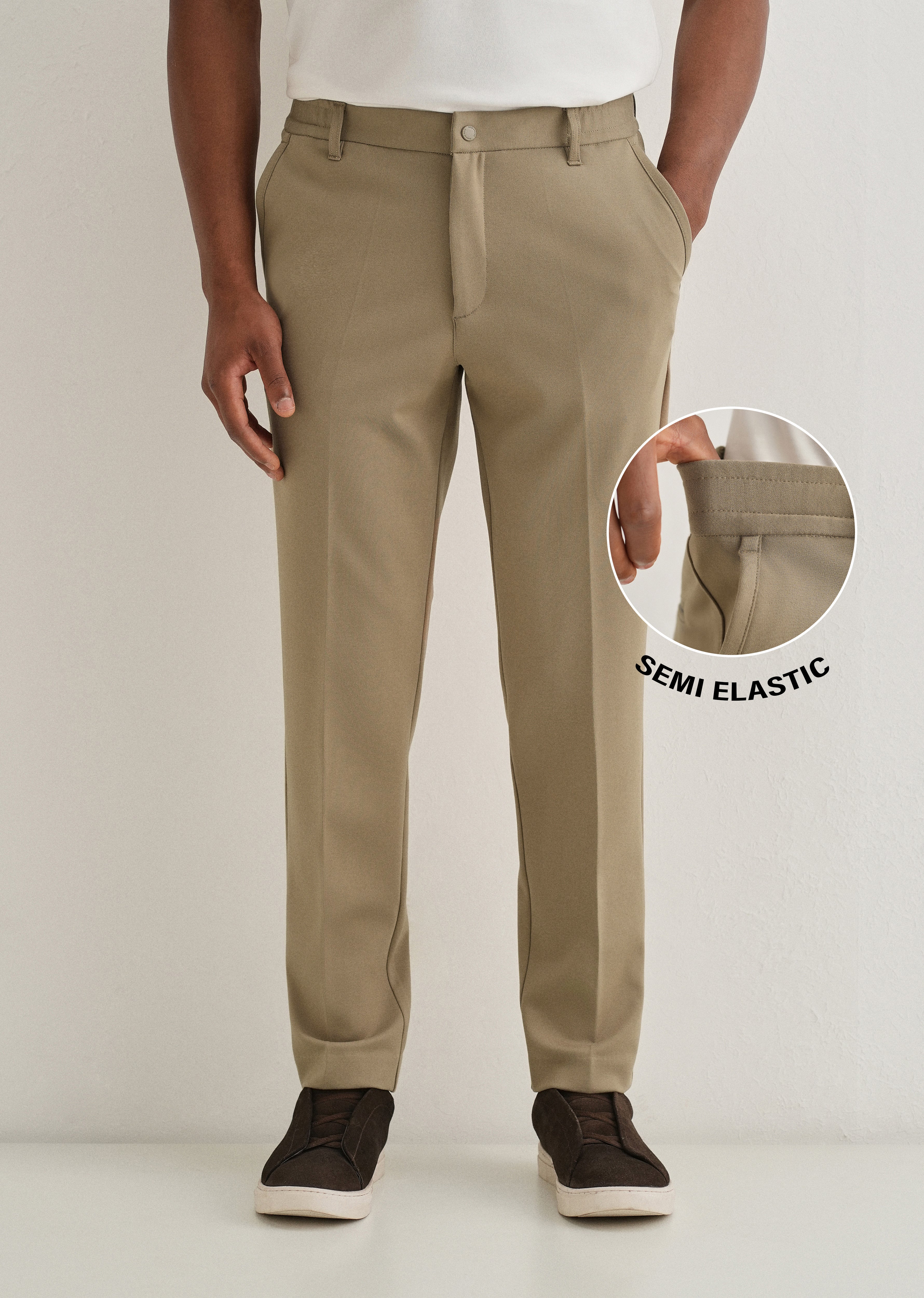 Khaki Semi Elasticated Slim Fit Trouser