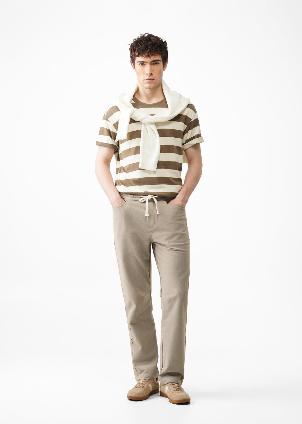 Khaki Straight Fit Corduroy Pants