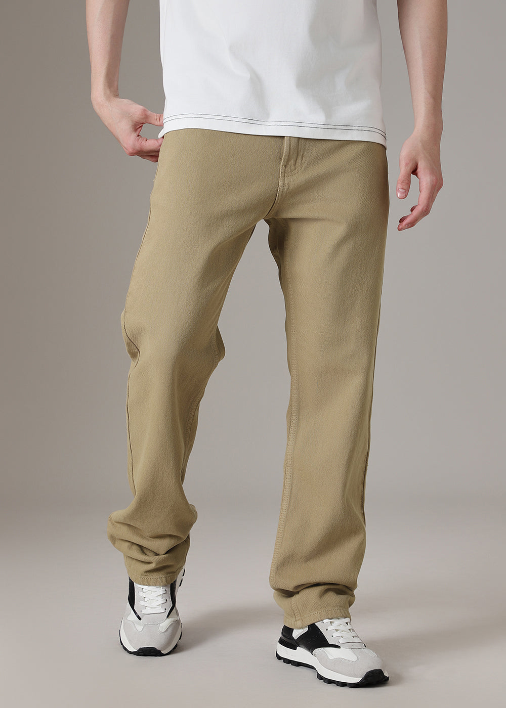 Khaki Straight Fit Denim