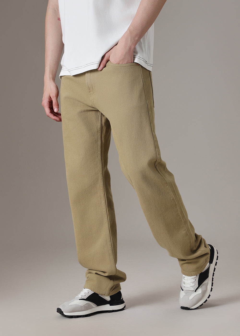 Khaki Straight Fit Denim