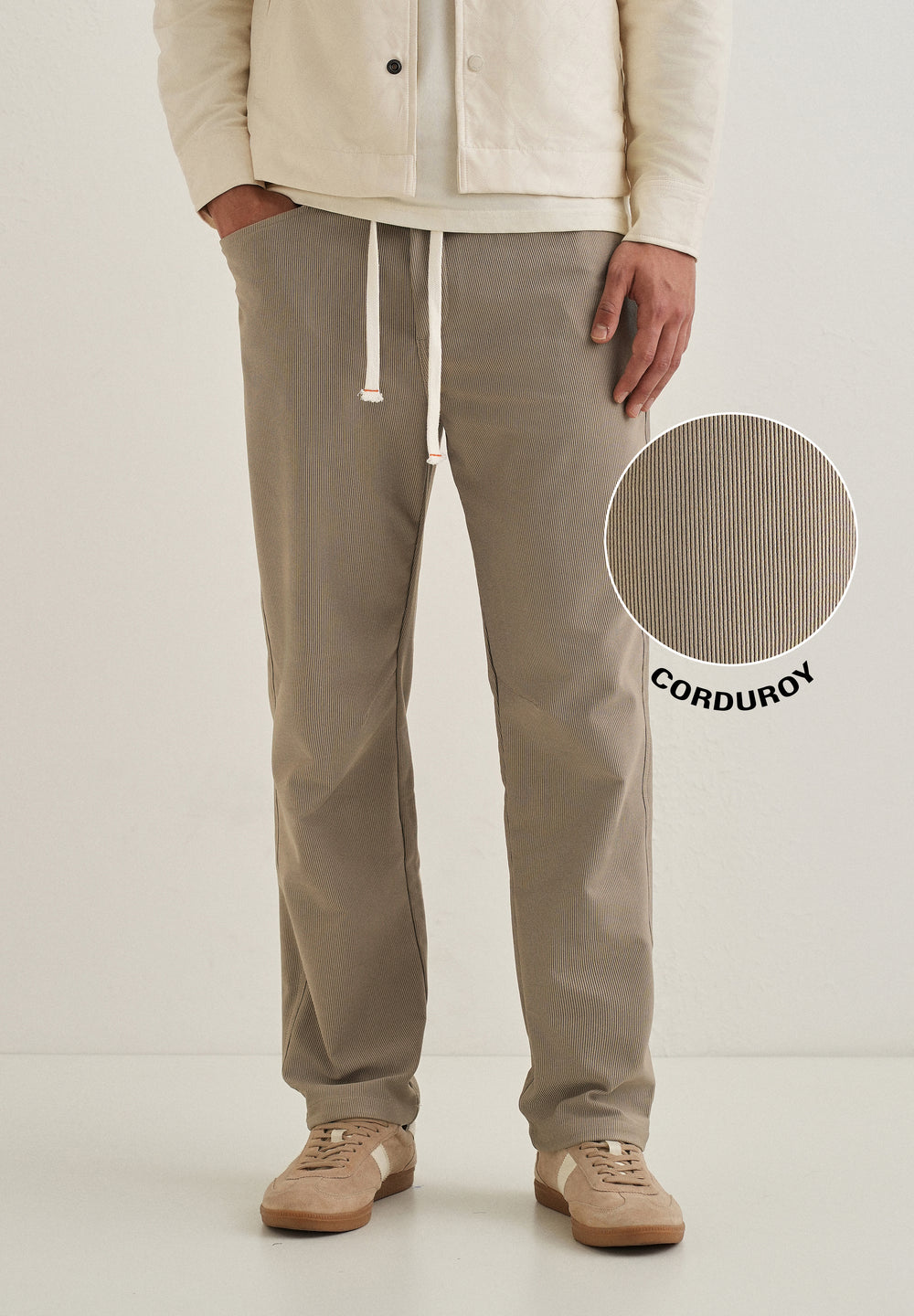 Khaki Straight Fit Corduroy Pants