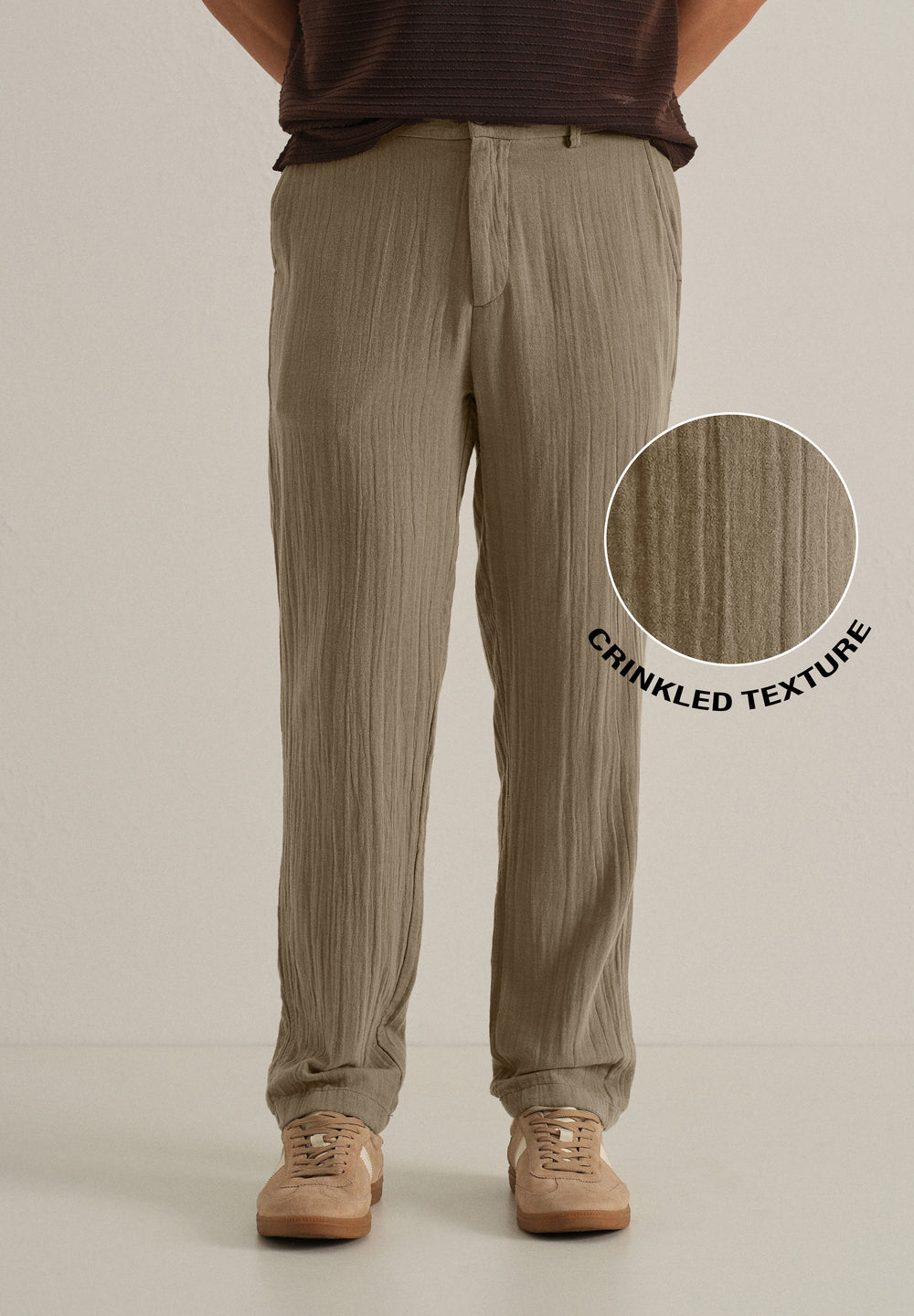 Khaki Crinkled Cotton Trouser