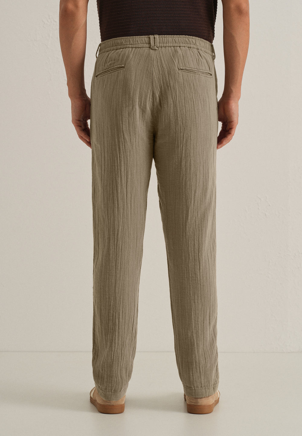 Khaki Crinkled Cotton Trouser