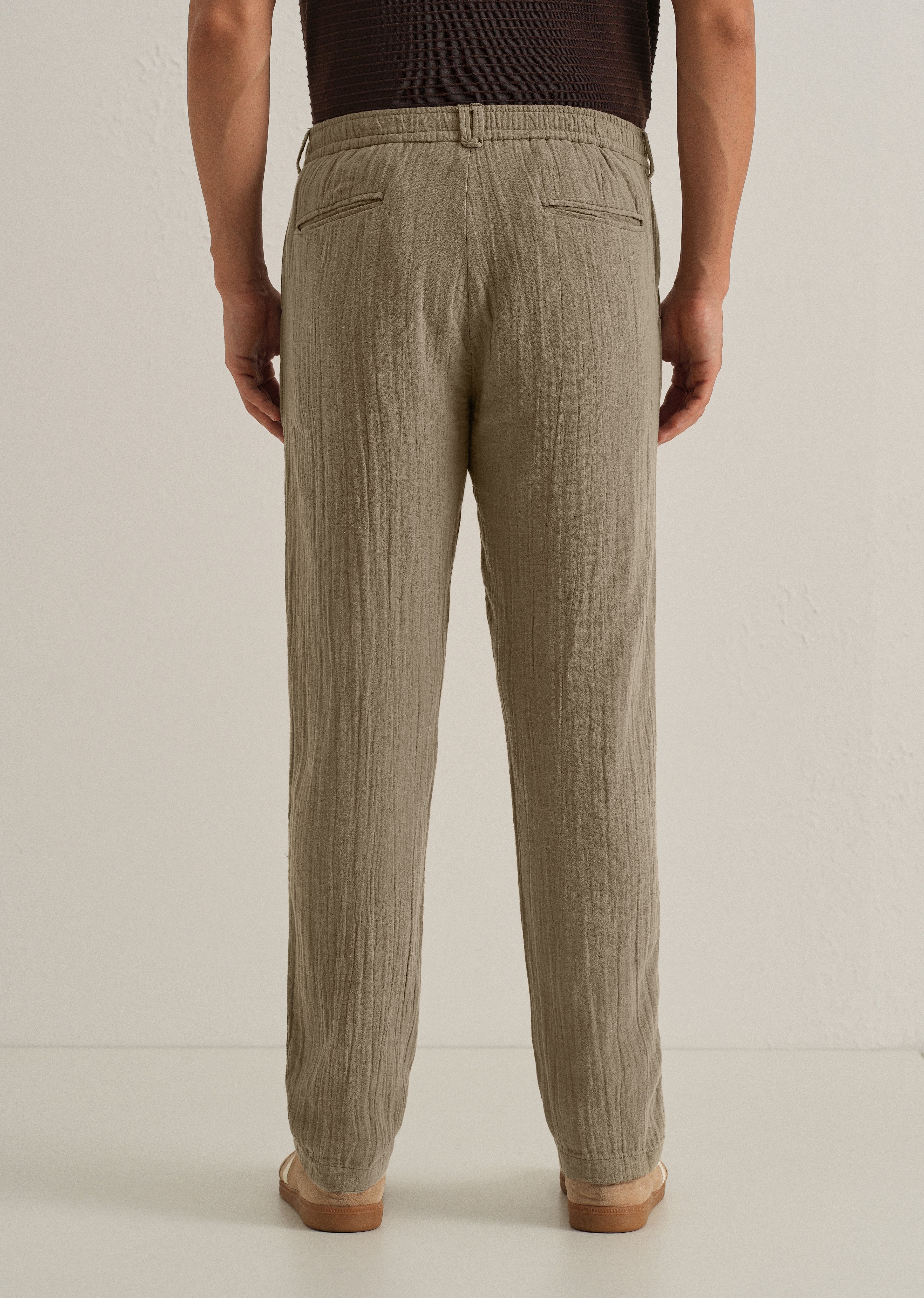 Khaki Crinkled Cotton Trouser