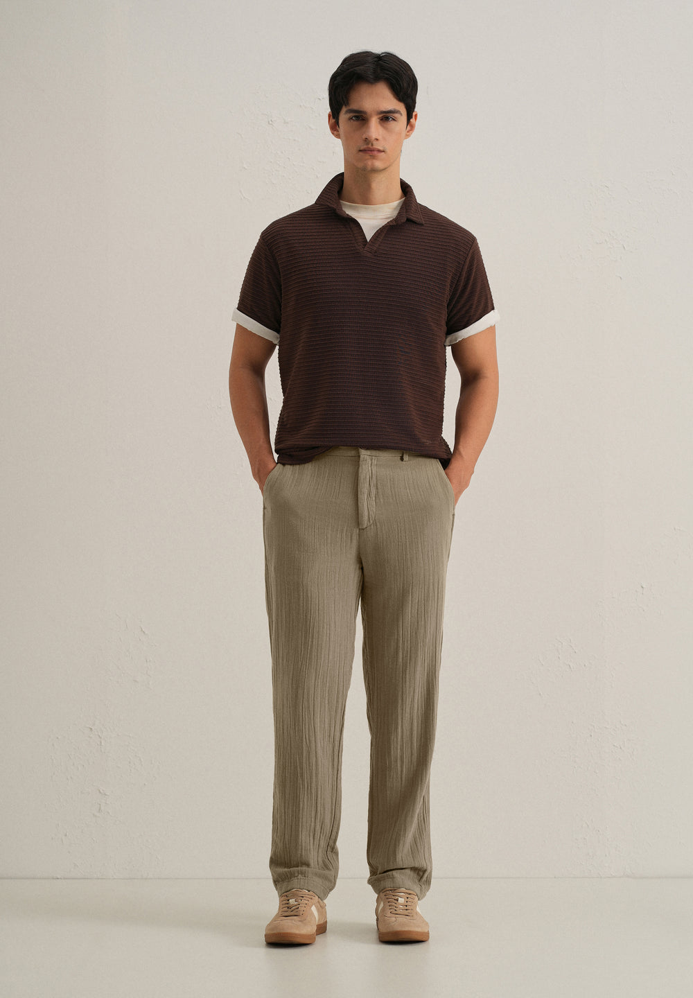Khaki Crinkled Cotton Trouser