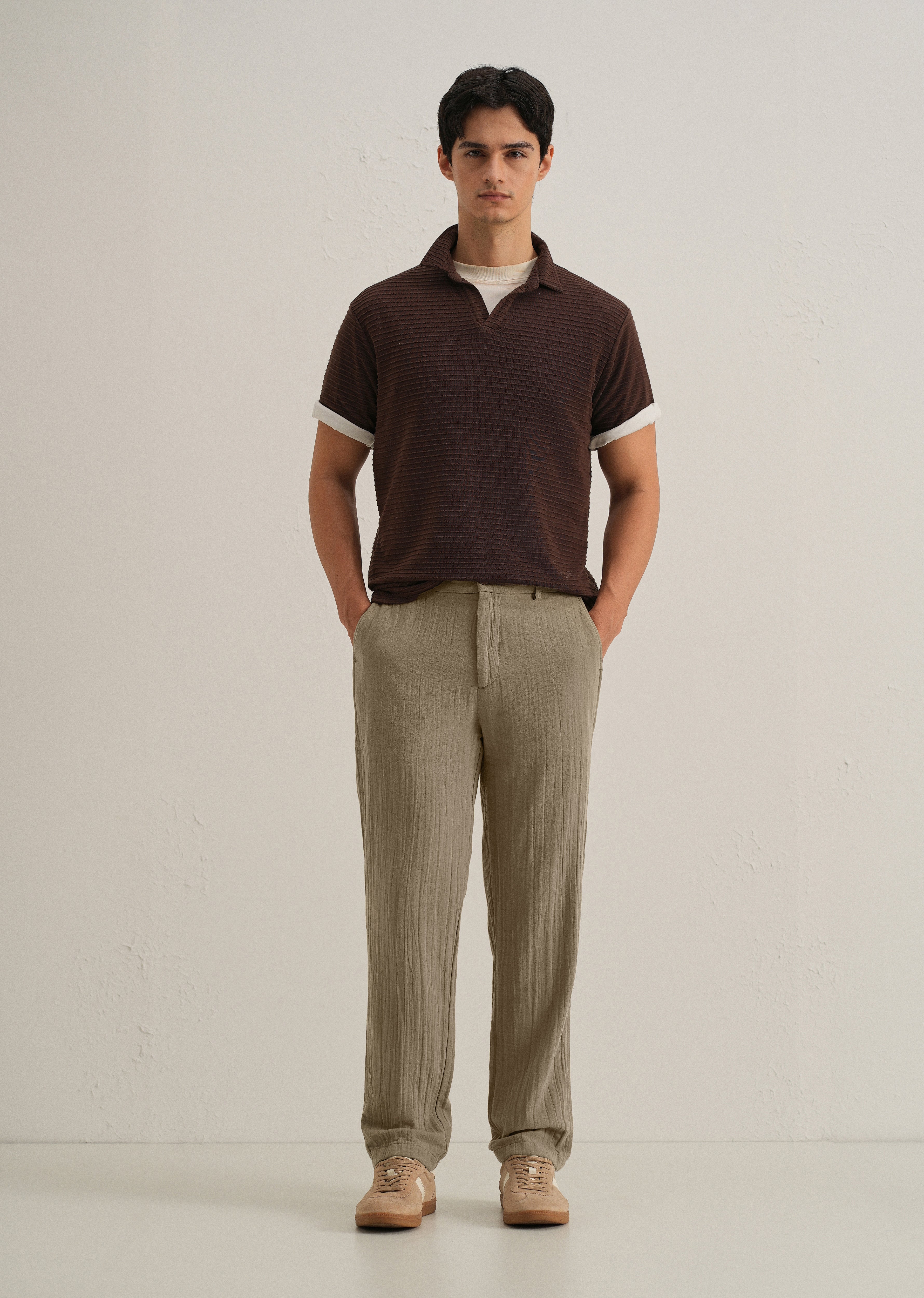 Khaki Crinkled Cotton Trouser