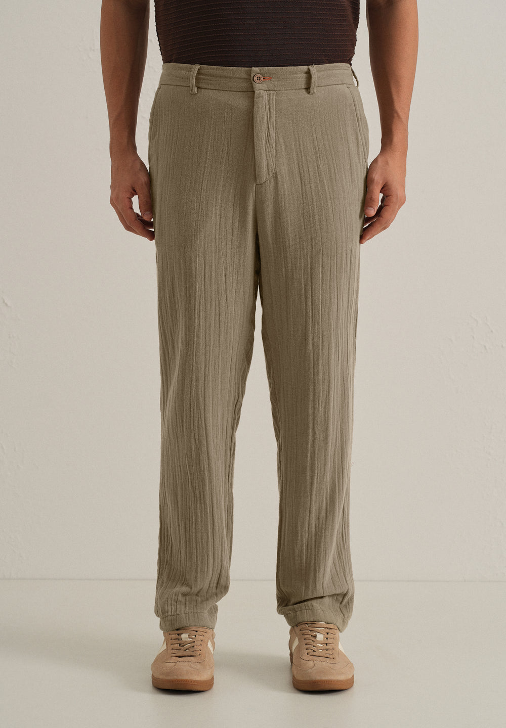 Khaki Crinkled Cotton Trouser