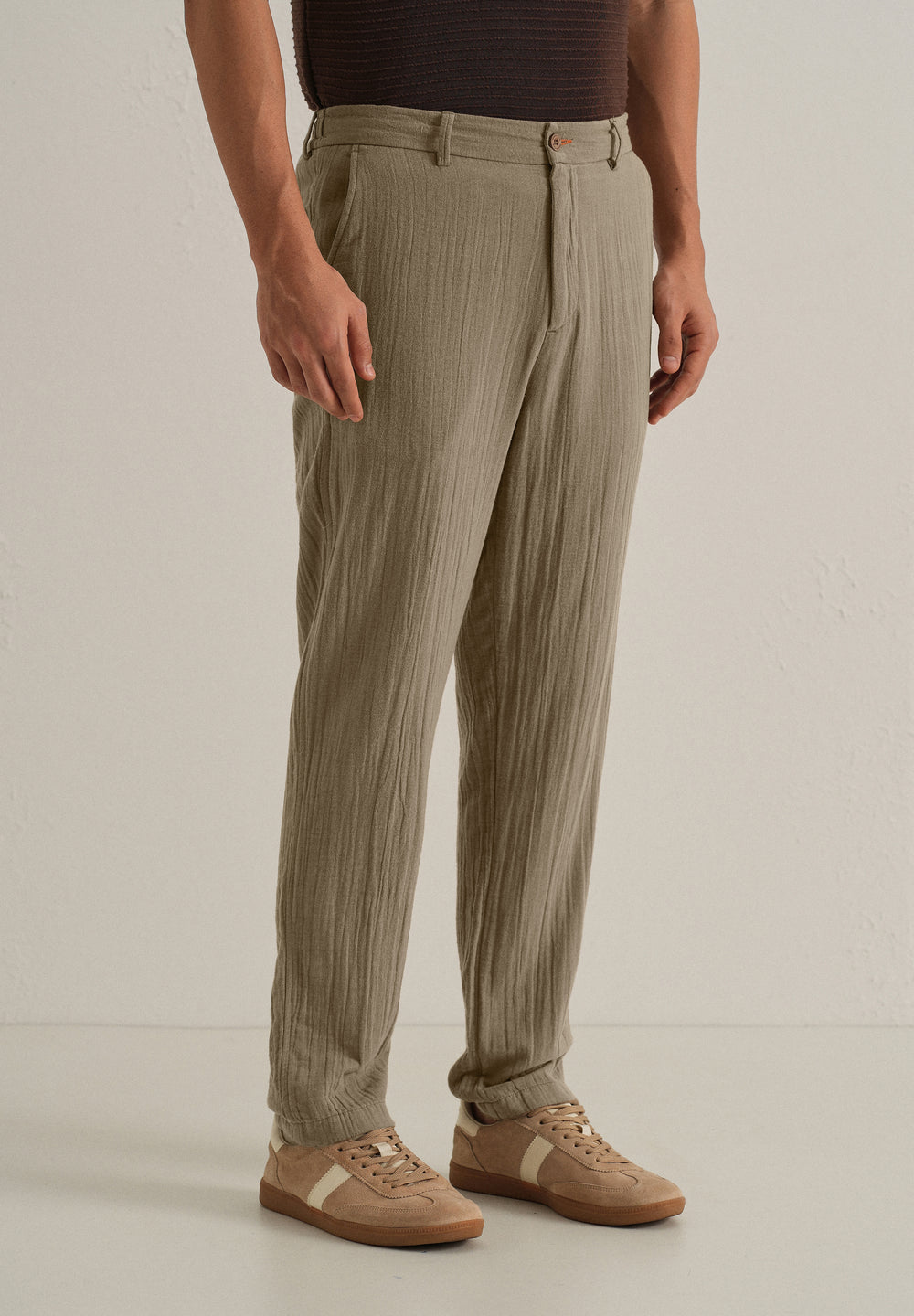 Khaki Crinkled Cotton Trouser