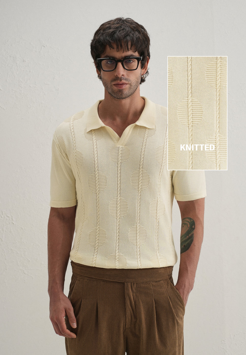 Knitted Cream Polo T-shirt