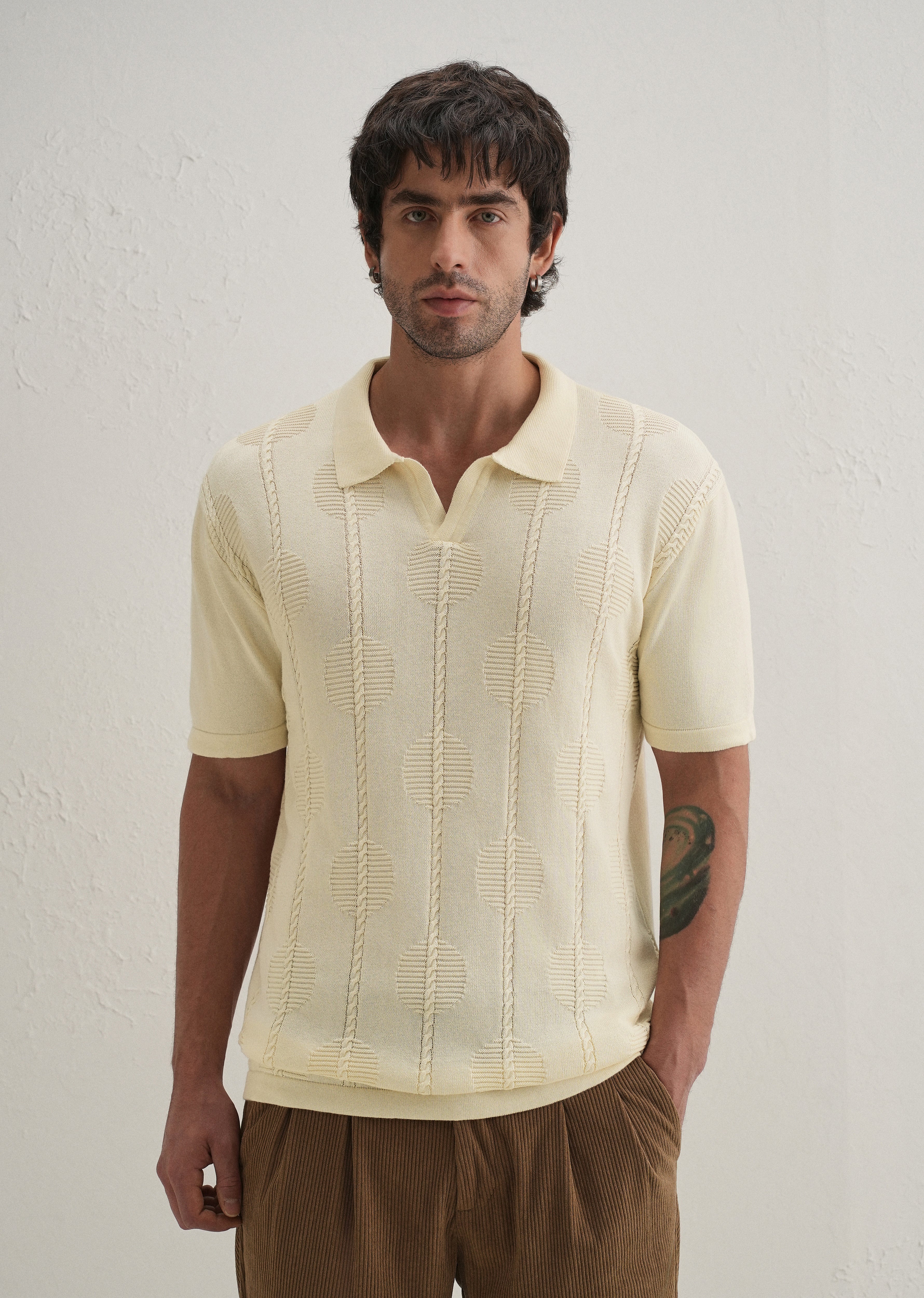 Knitted Cream Polo T-shirt