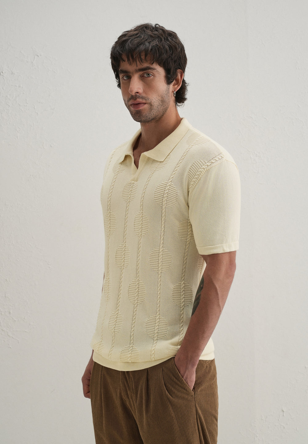 Knitted Cream Polo T-shirt