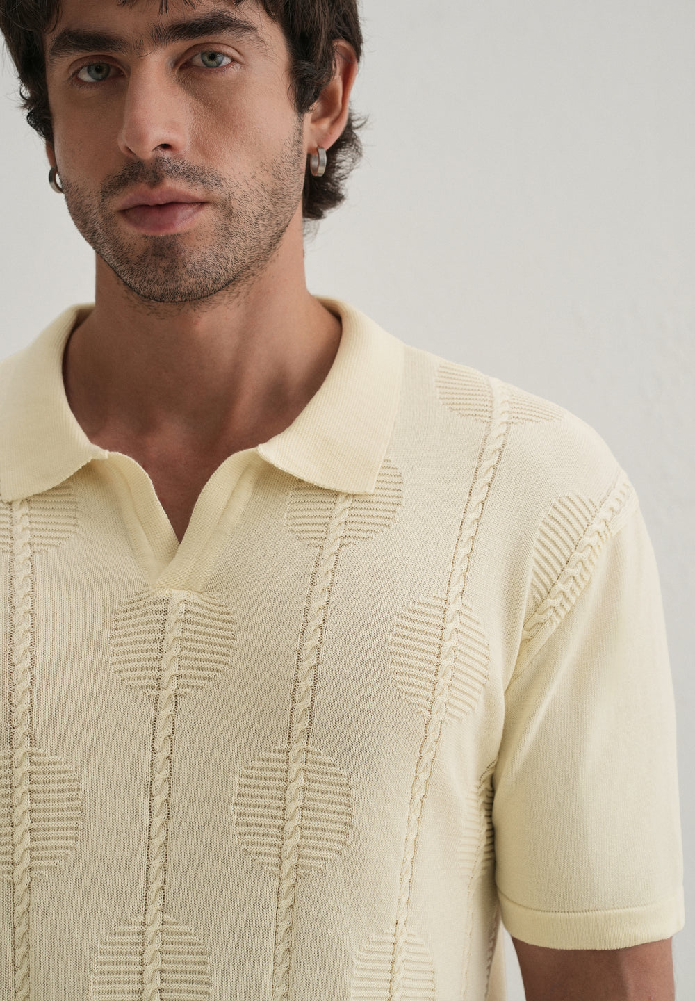Knitted Cream Polo T-shirt