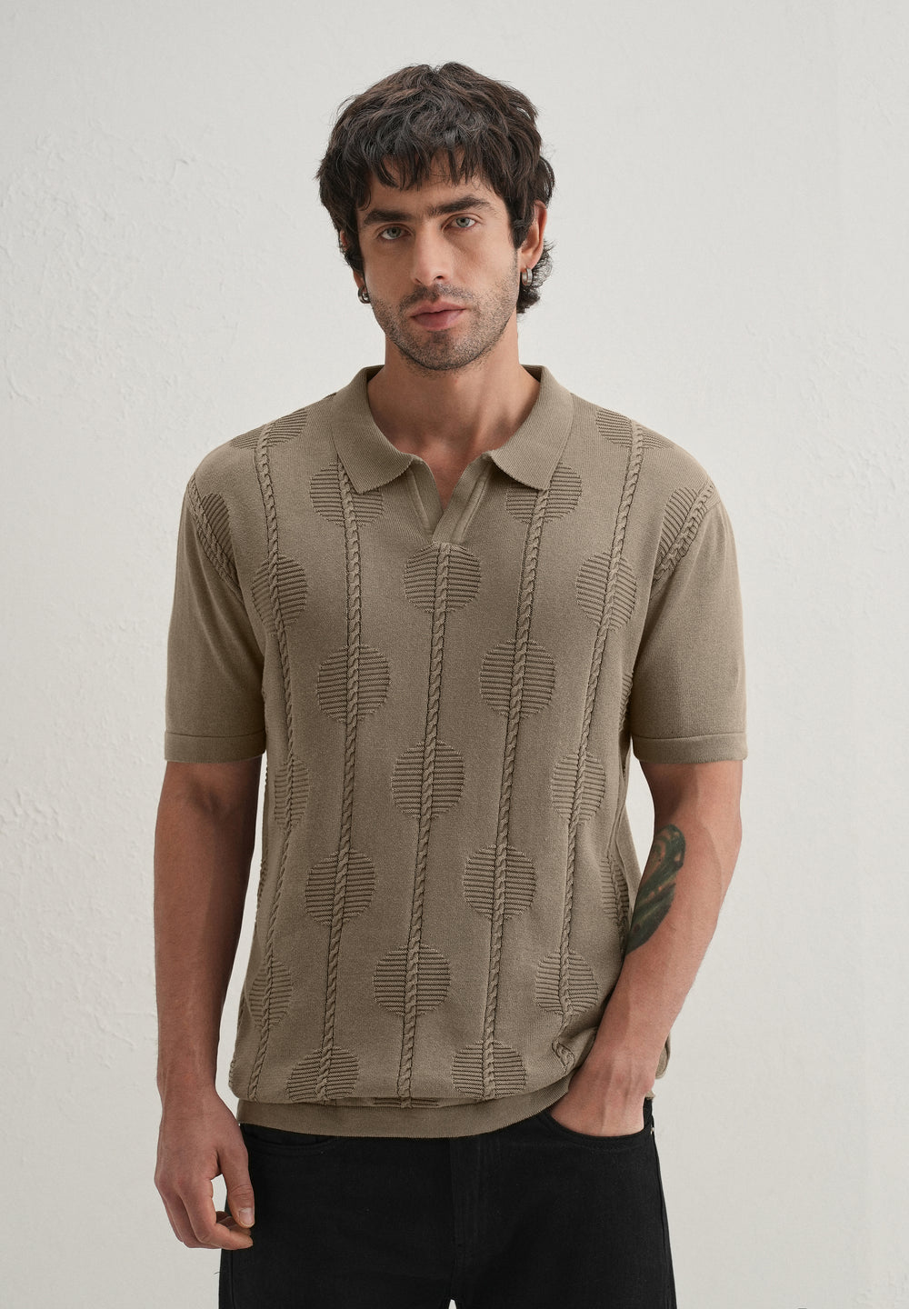 Knitted Taupe Beige Polo T-shirt