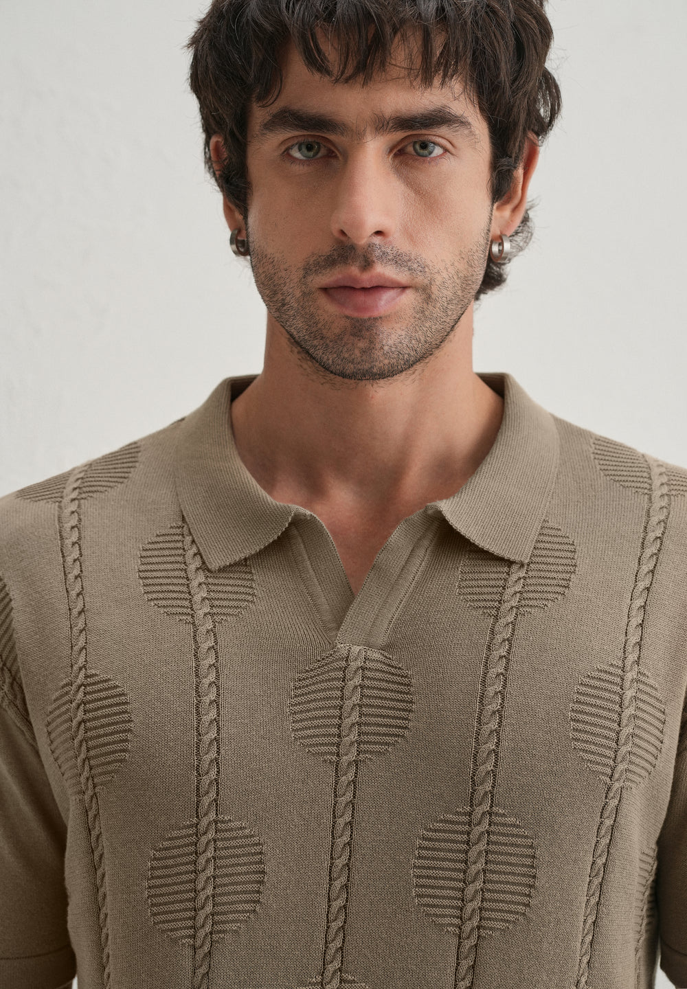 Knitted Taupe Beige Polo T-shirt