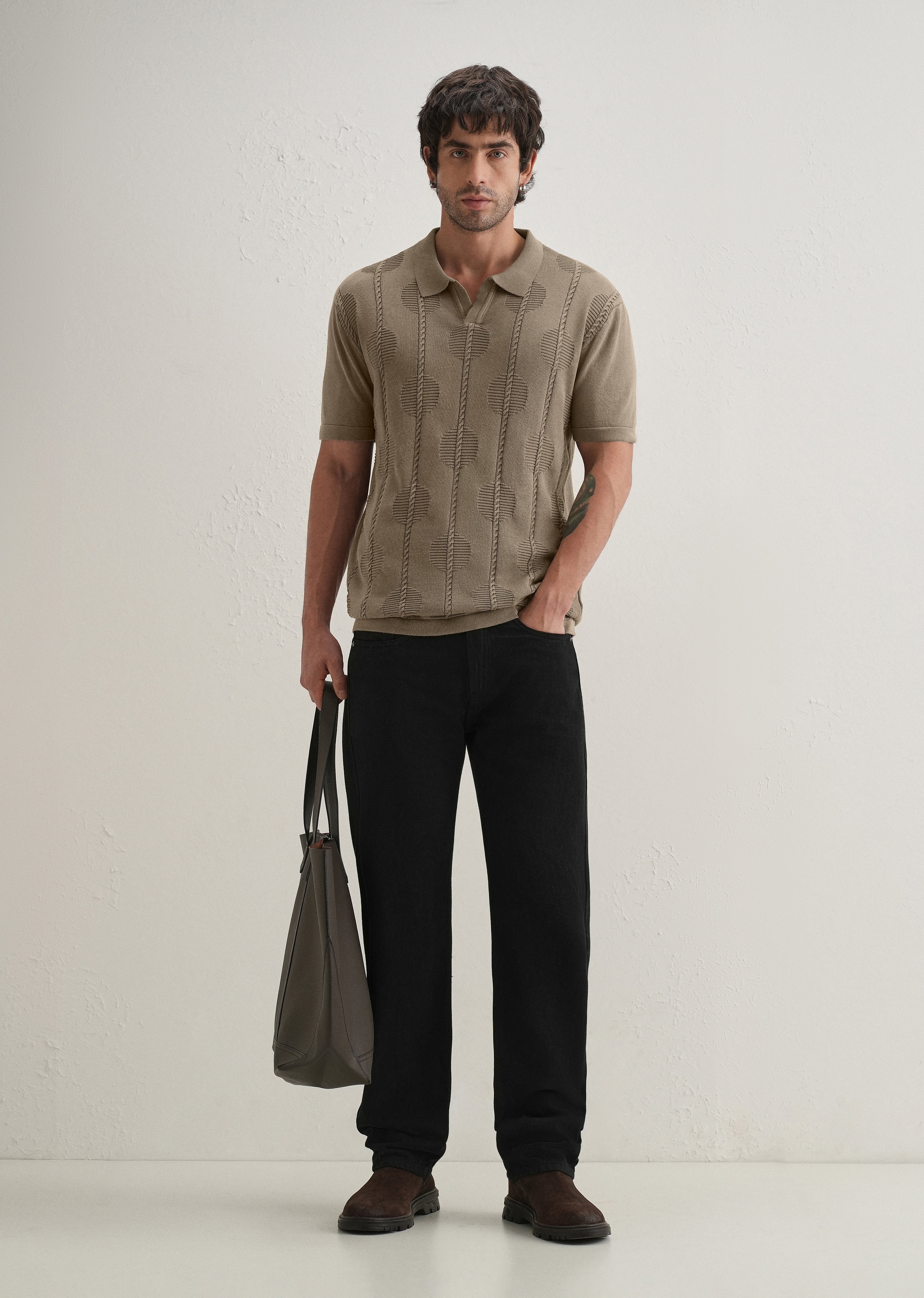 Knitted Taupe Beige Polo T-shirt