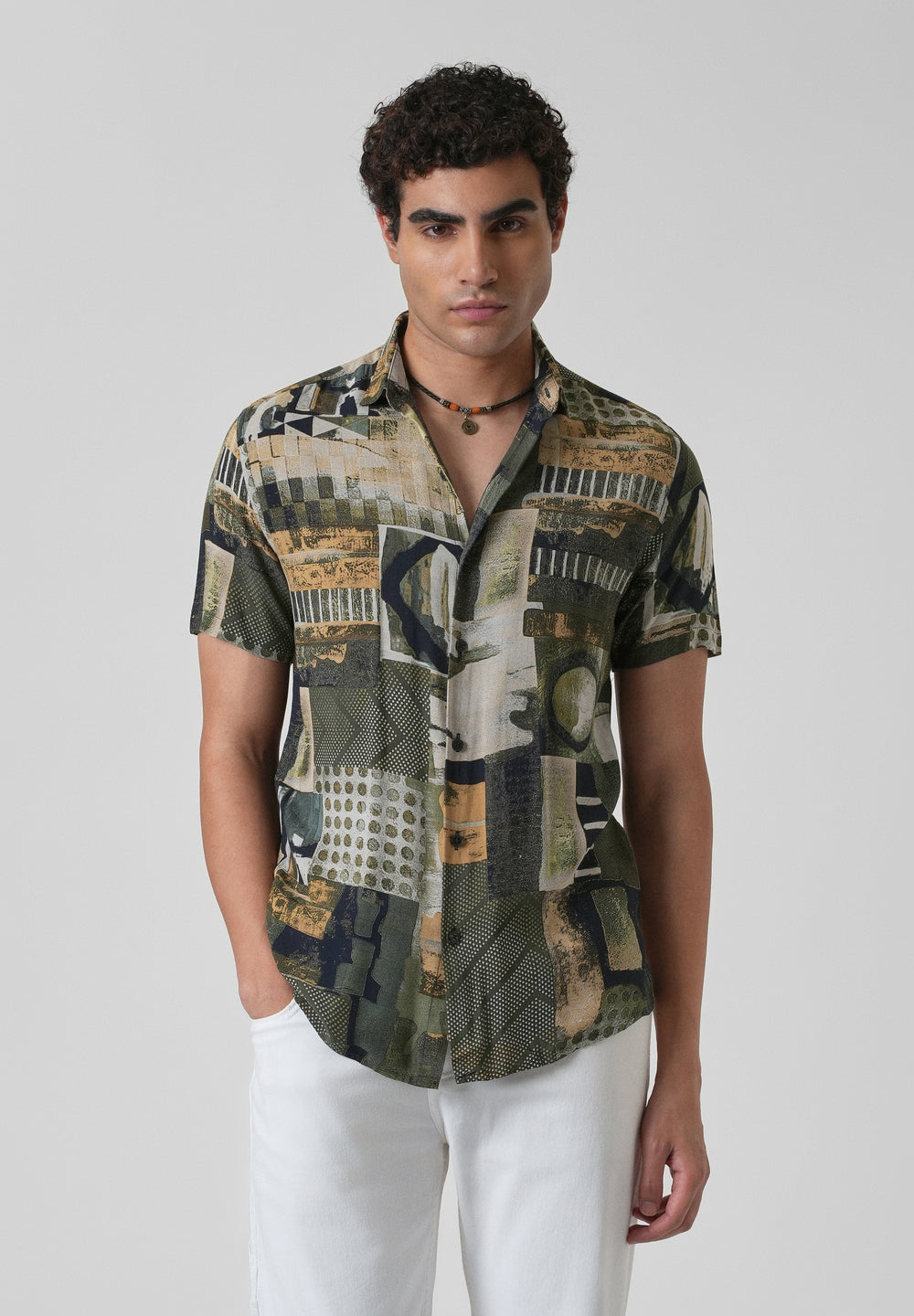 Lattice Green Feather shirt