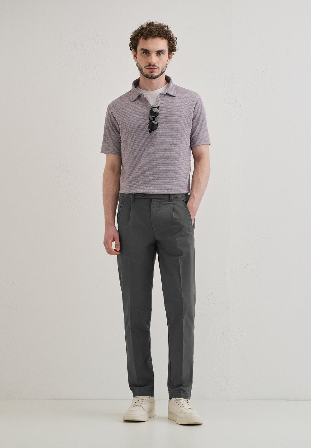 Lava Gray Plain Pleated Chinos