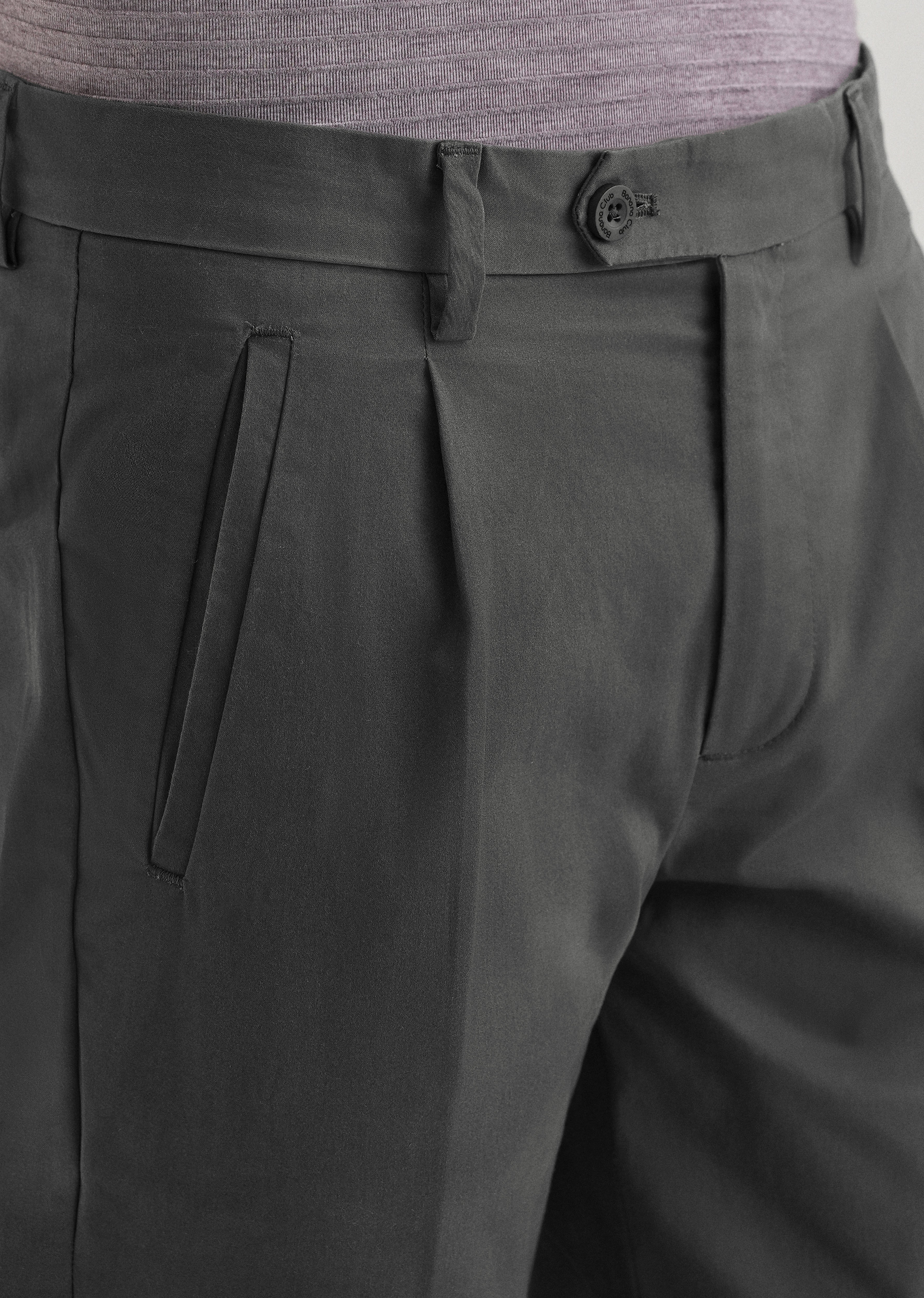 Lava Gray Plain Pleated Chinos