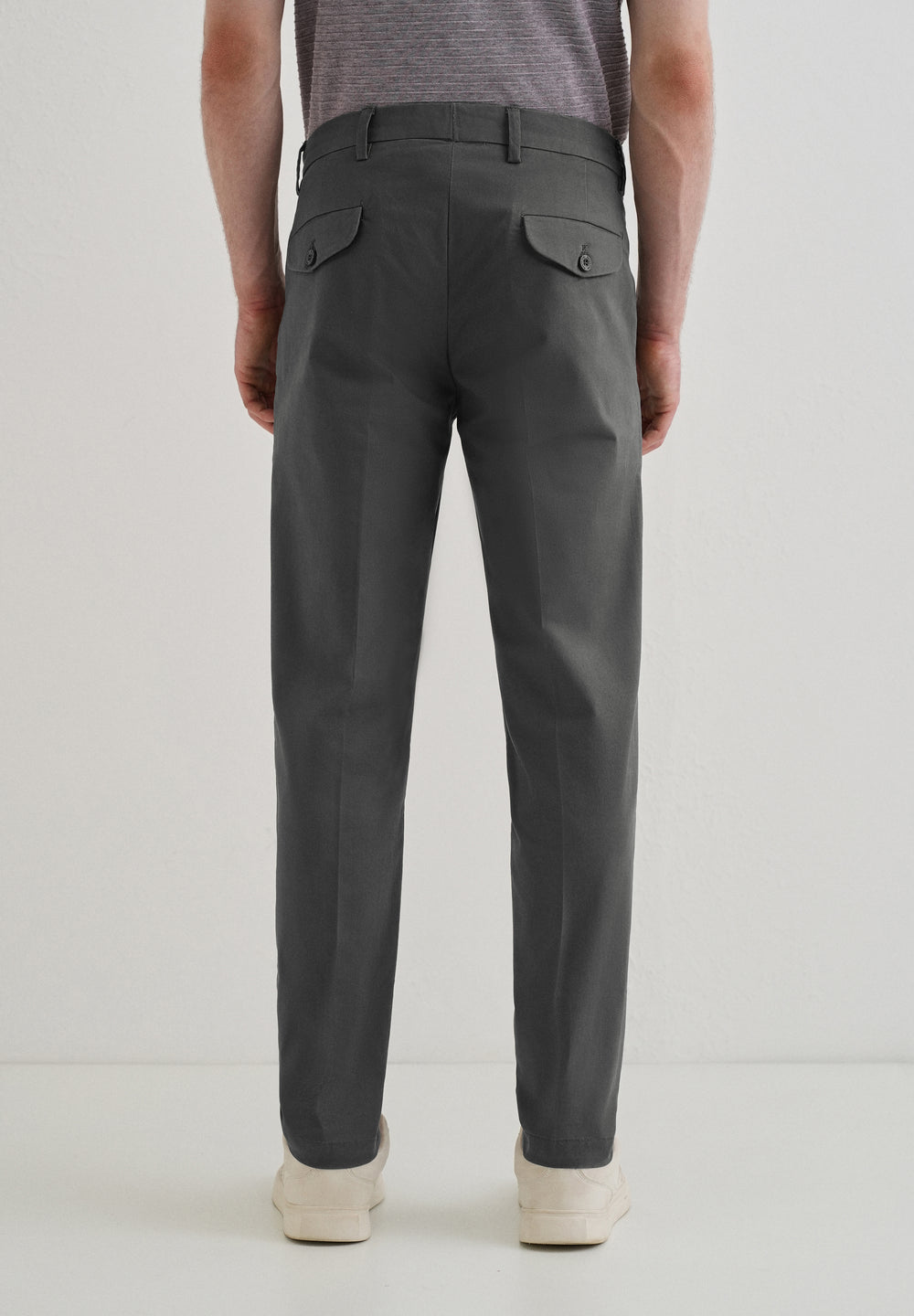 Lava Gray Plain Pleated Chinos