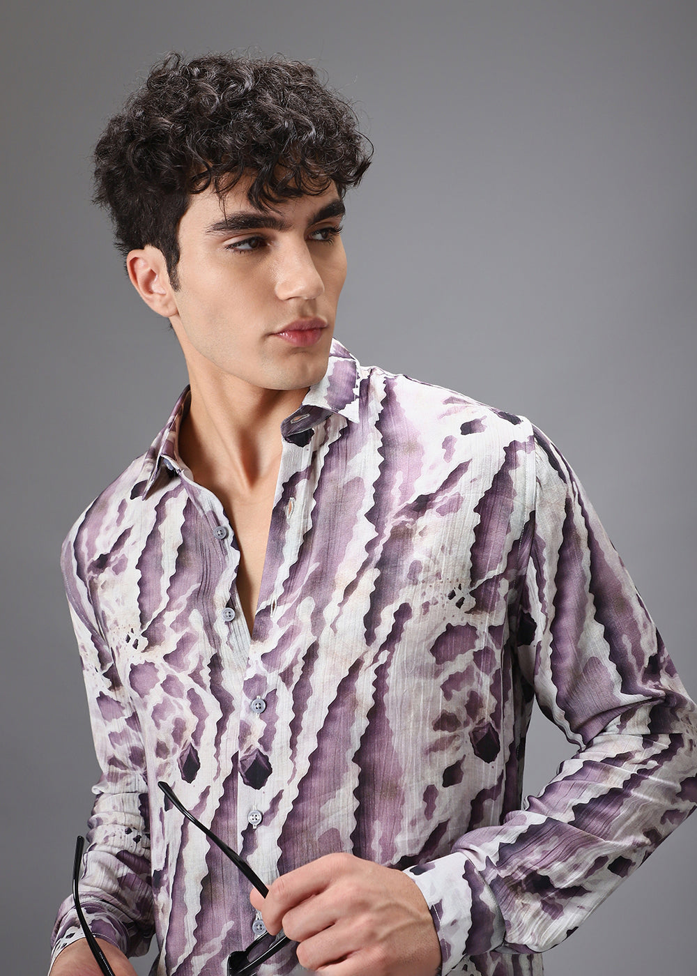 Lavender Beige Crushed Printed Shirt