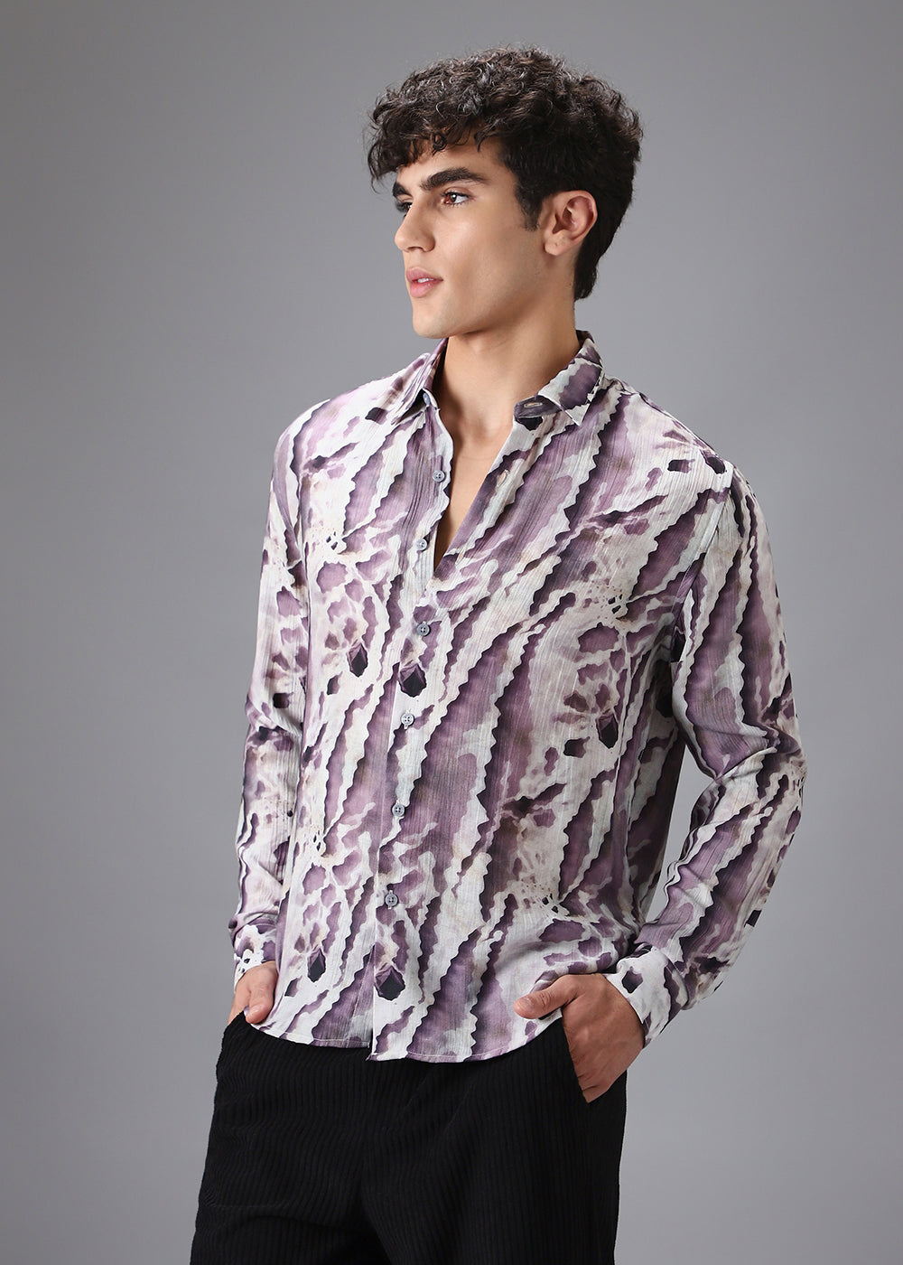 Lavender Beige Crushed Printed Shirt