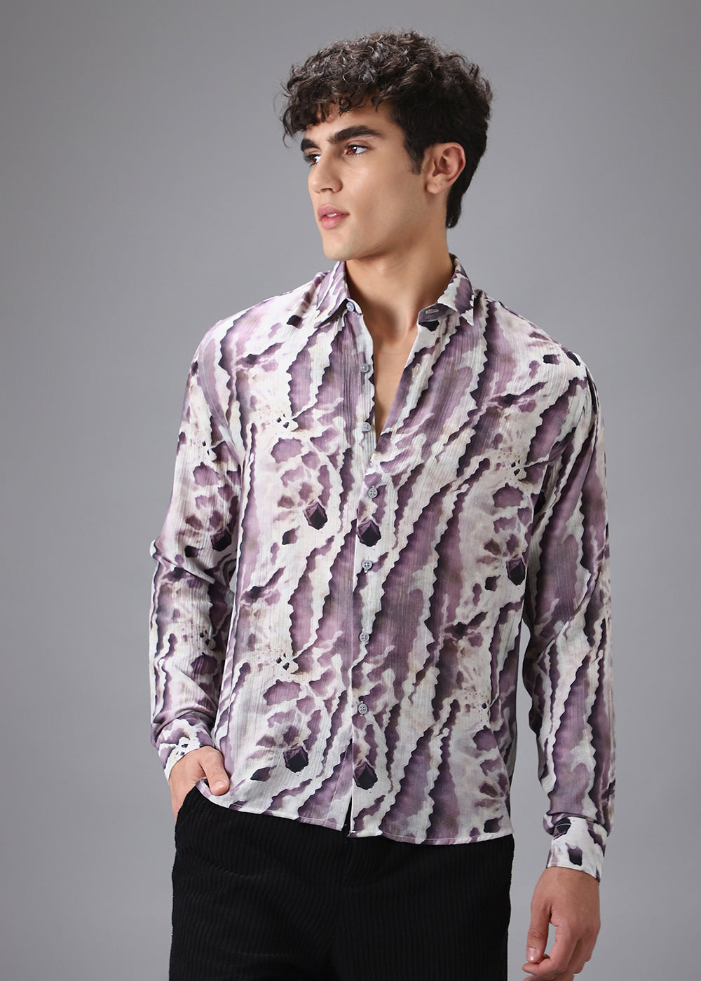 Lavender Beige Crushed Printed Shirt