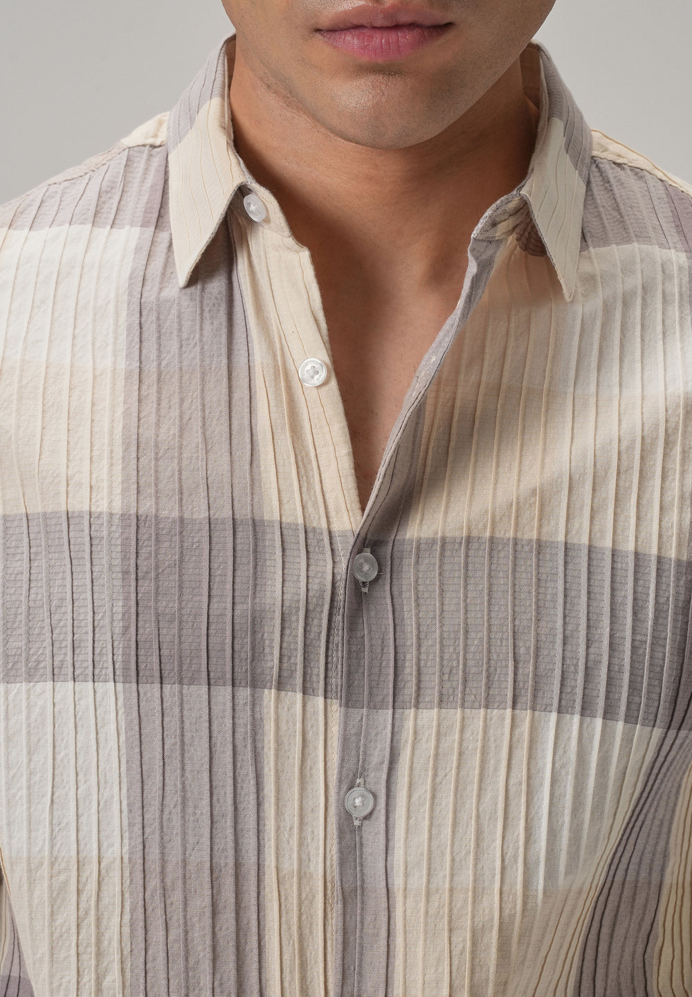 Self Pleat Lavender Beige Check Shirt
