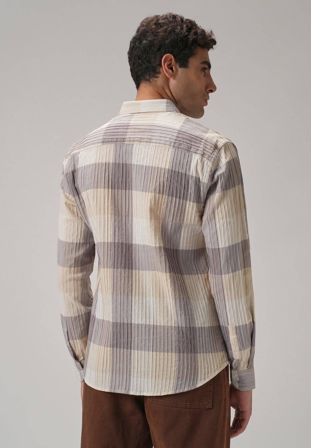 Self Pleat Lavender Beige Check Shirt