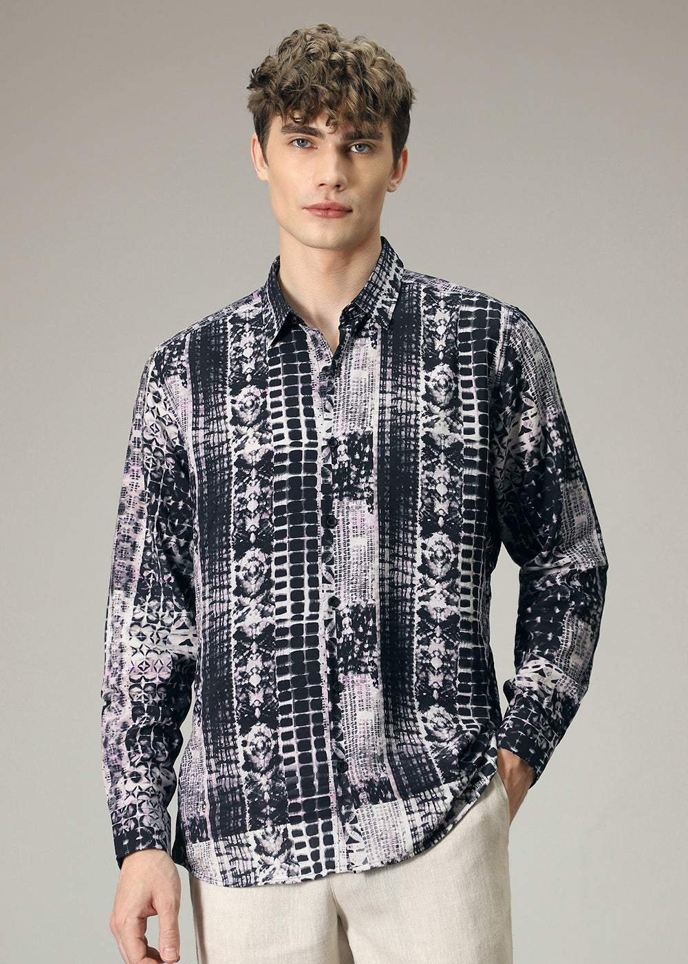 Lavender Black Abstract Print Shirt