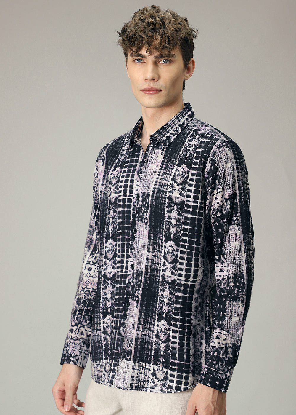 Lavender Black Abstract Print Shirt