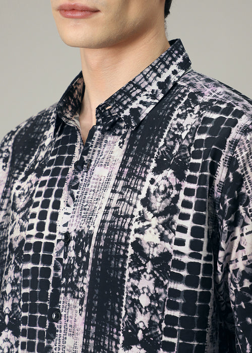 Lavender Black Abstract Print Shirt