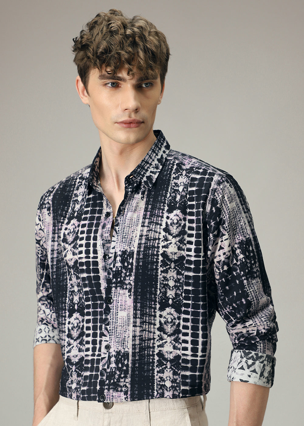 Lavender Black Abstract Print Shirt